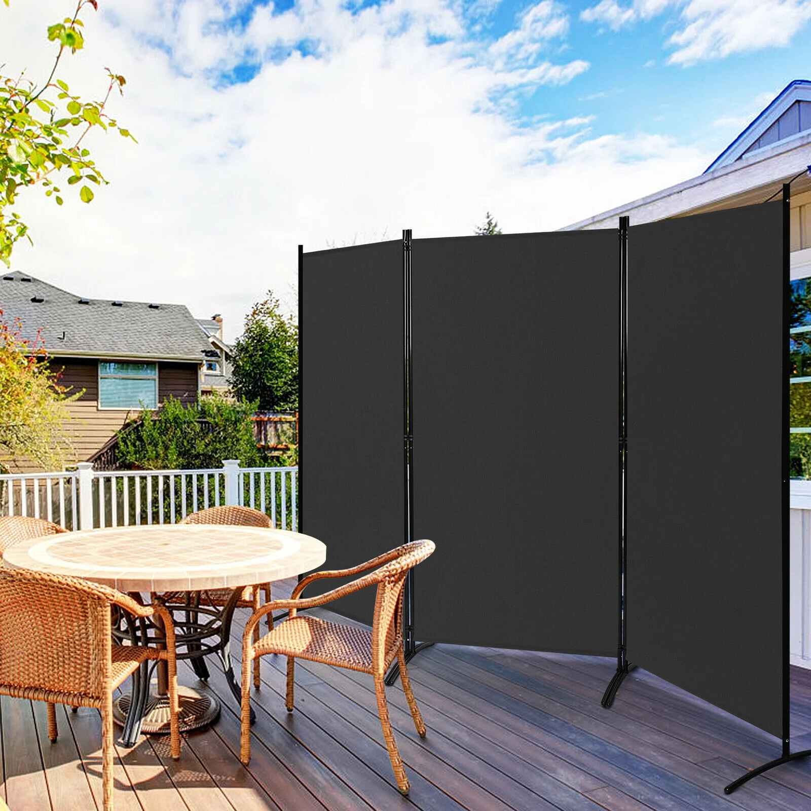 3-Panel Folding Privacy Screen, Office Room Divider, Black - Image 8