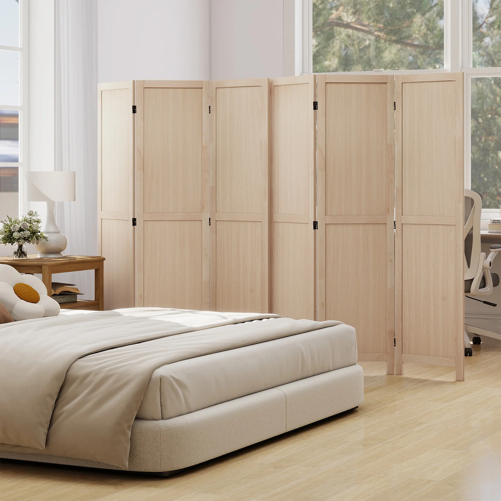 3 Panel Folding Room Divider for Home Office Bedroom Restaurant, Beige - Image 3