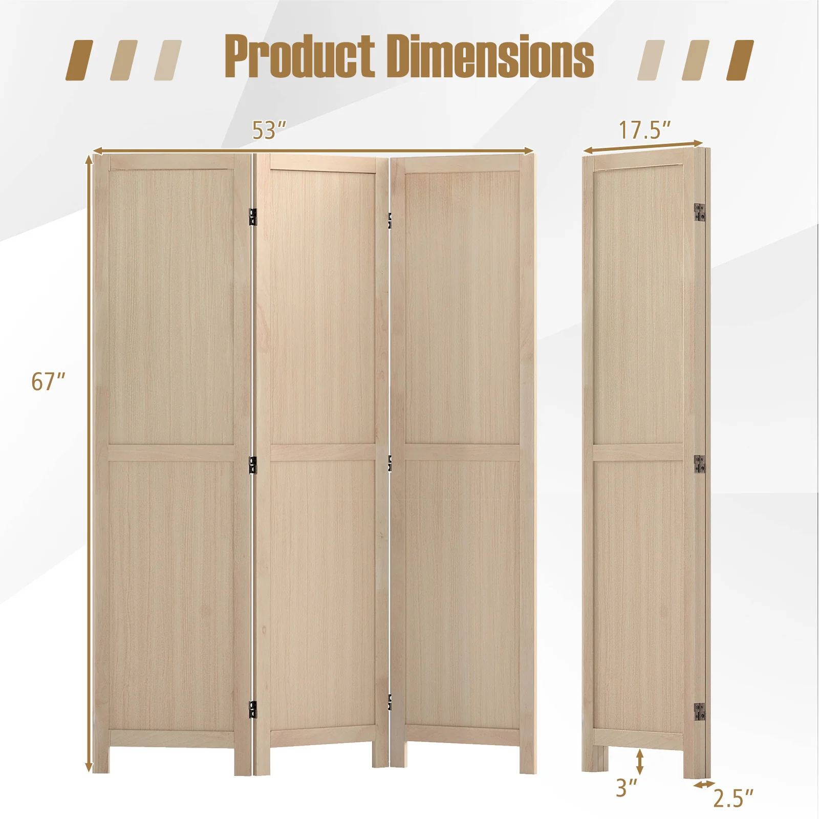 3 Panel Folding Room Divider for Home Office Bedroom Restaurant, Beige - Image 5
