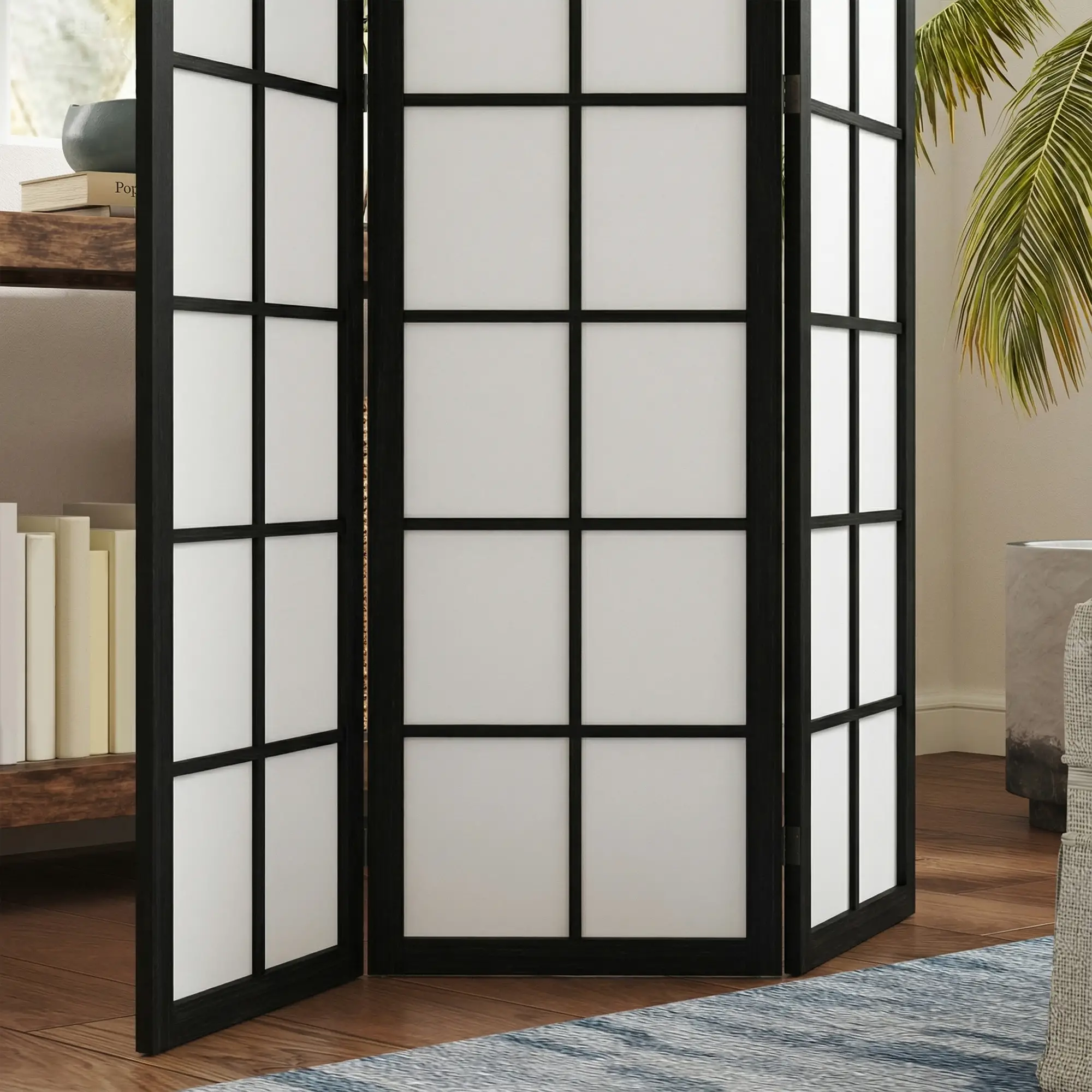 3 Panel Room Divider, 5.6 ft Folding Partition, Black - Image 10