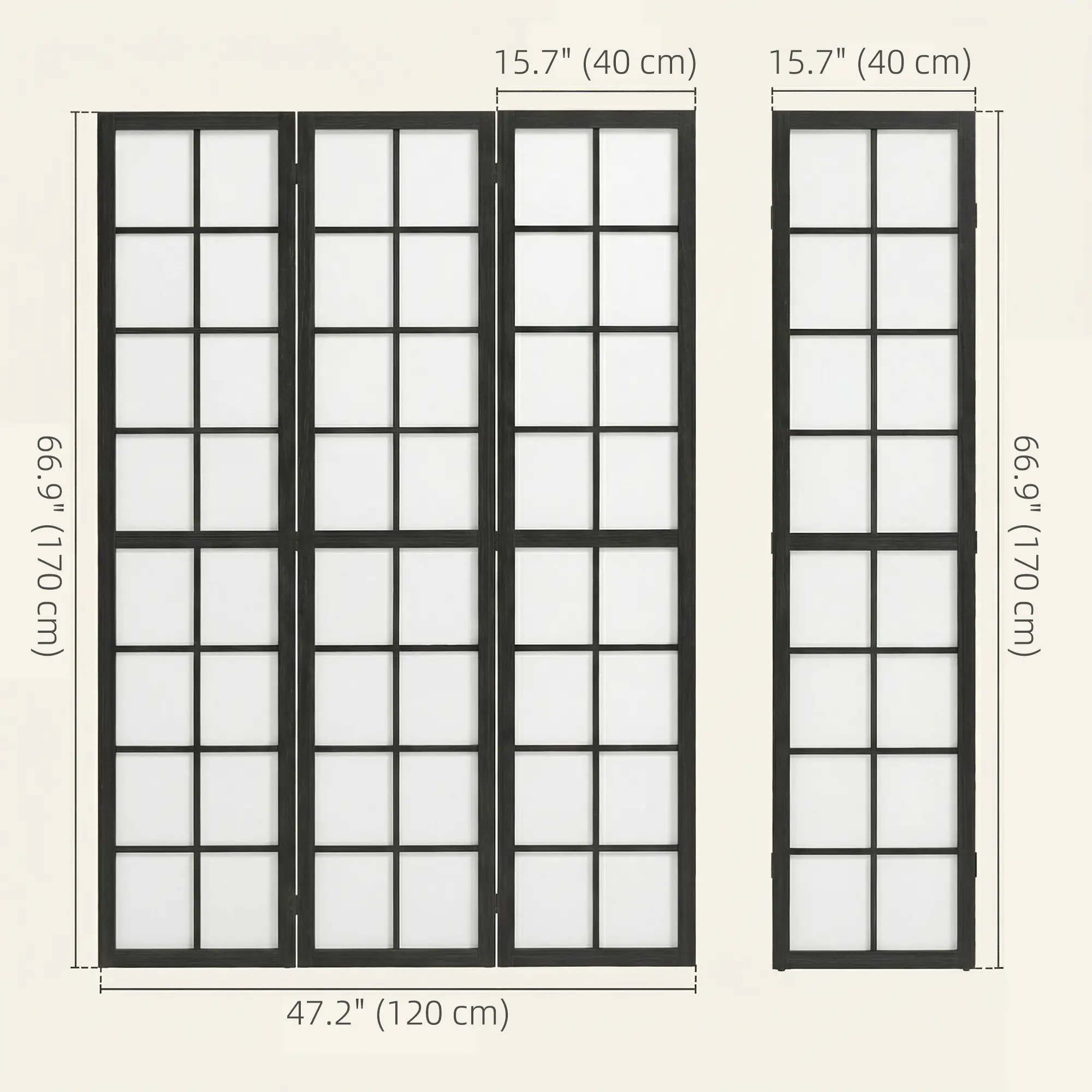 3 Panel Room Divider, 5.6 ft Folding Partition, Black - Image 3