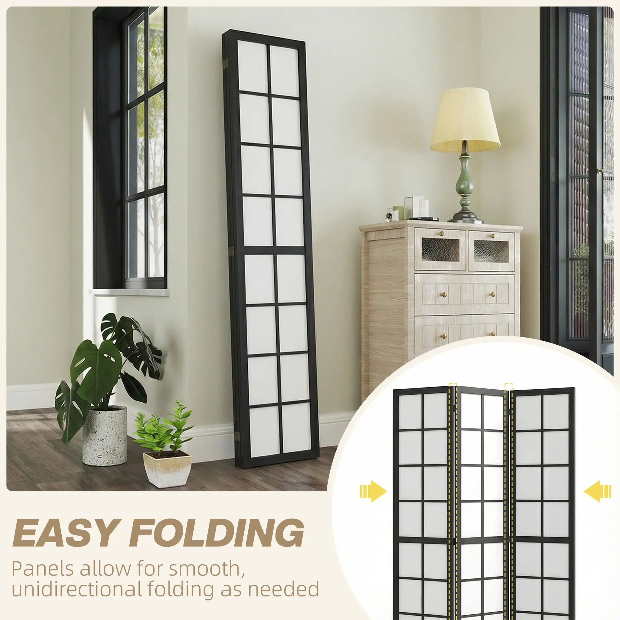 3 Panel Room Divider, 5.6 ft Folding Partition, Black - Image 5