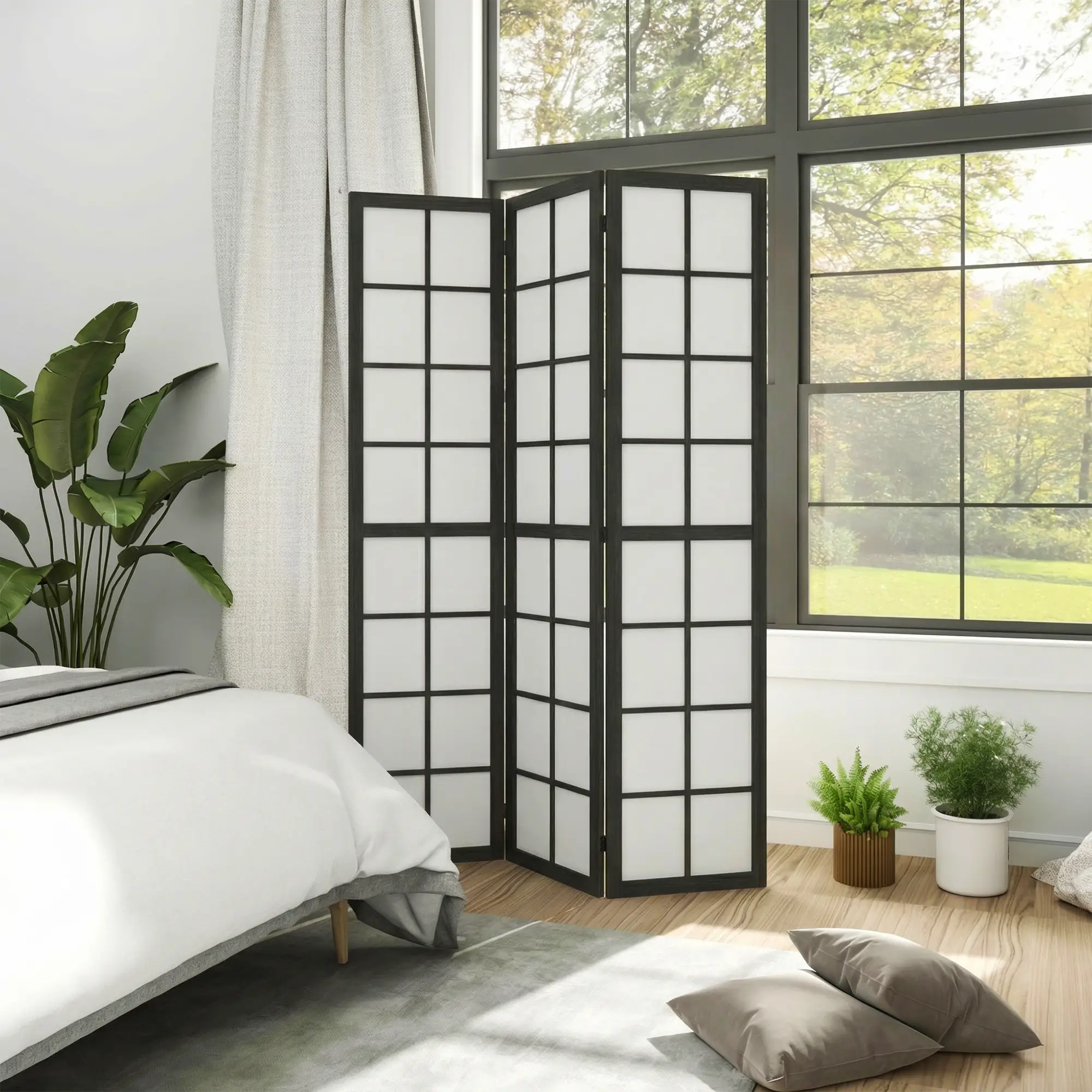 3 Panel Room Divider, 5.6 ft Folding Partition, Black - Image 7