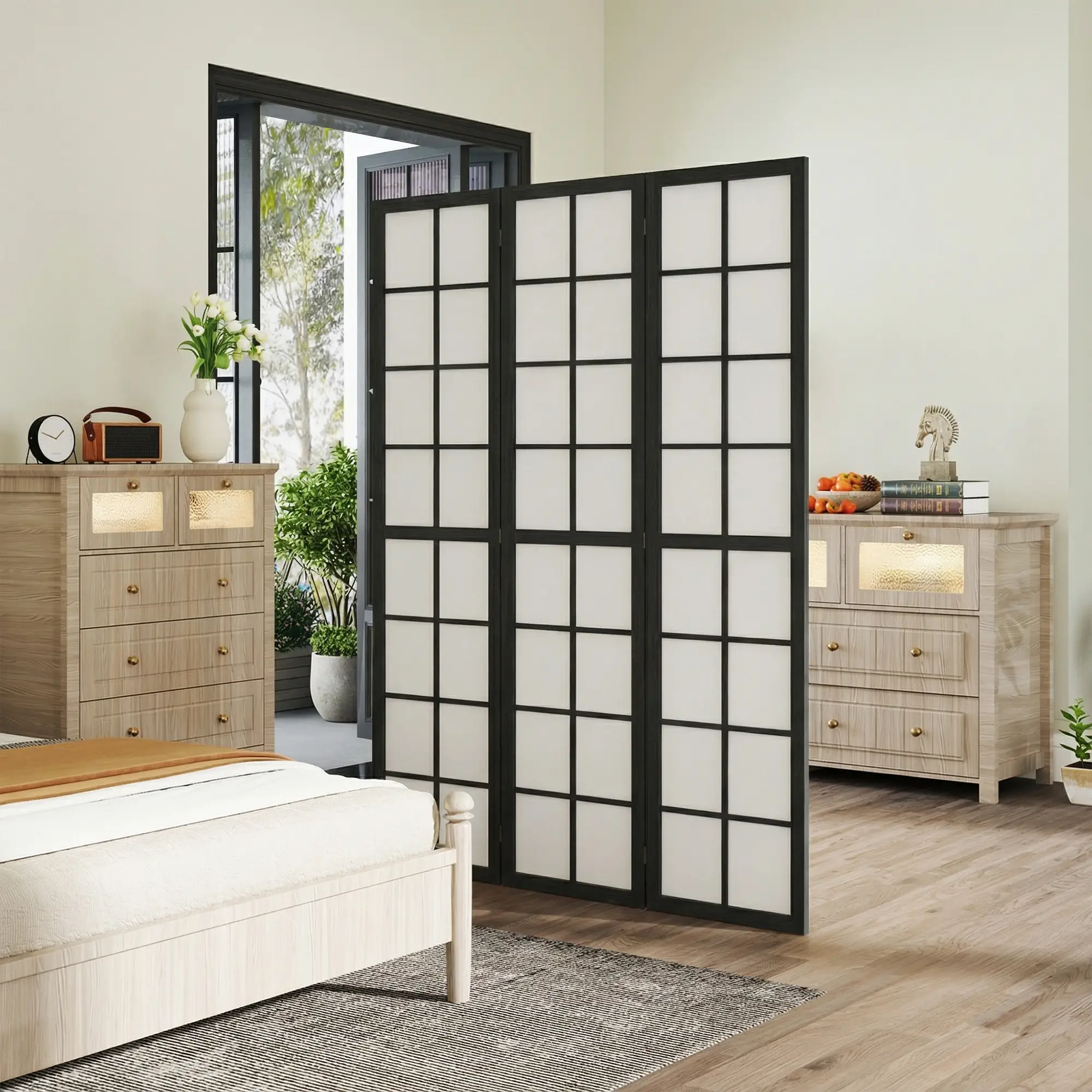 3 Panel Room Divider, 5.6 ft Folding Partition, Black - Image 8
