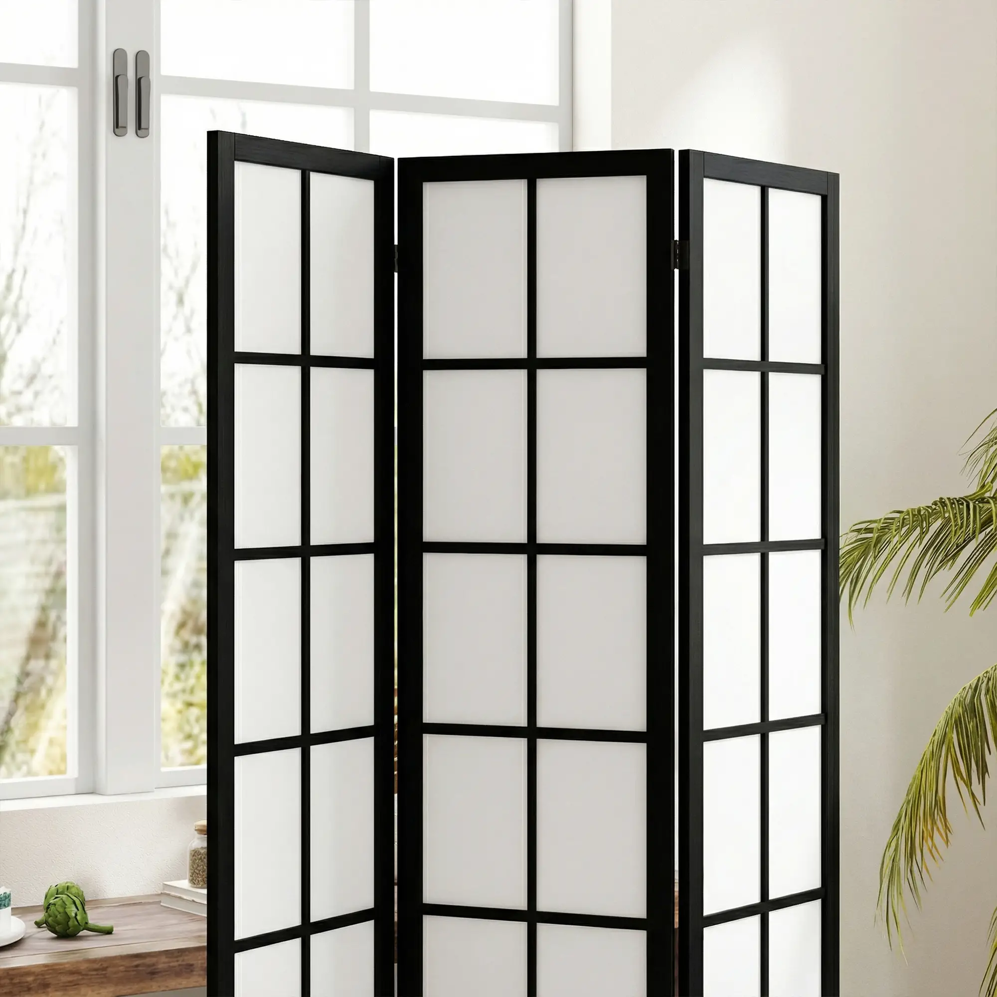 3 Panel Room Divider, 5.6 ft Folding Partition, Black - Image 9