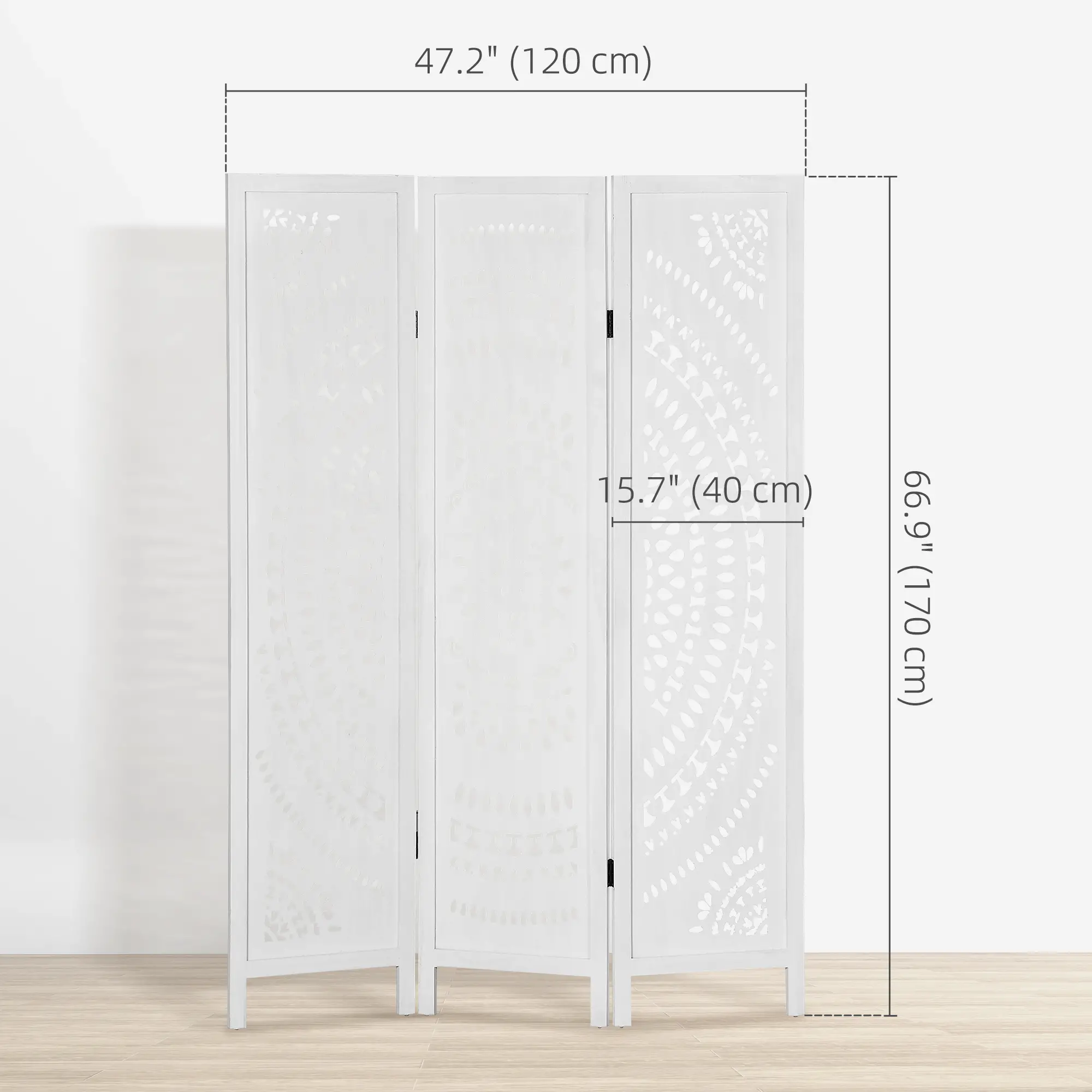 3 Panel Room Divider, 5.6 Ft Tall, Portable Folding Privacy Screen, White - Image 3