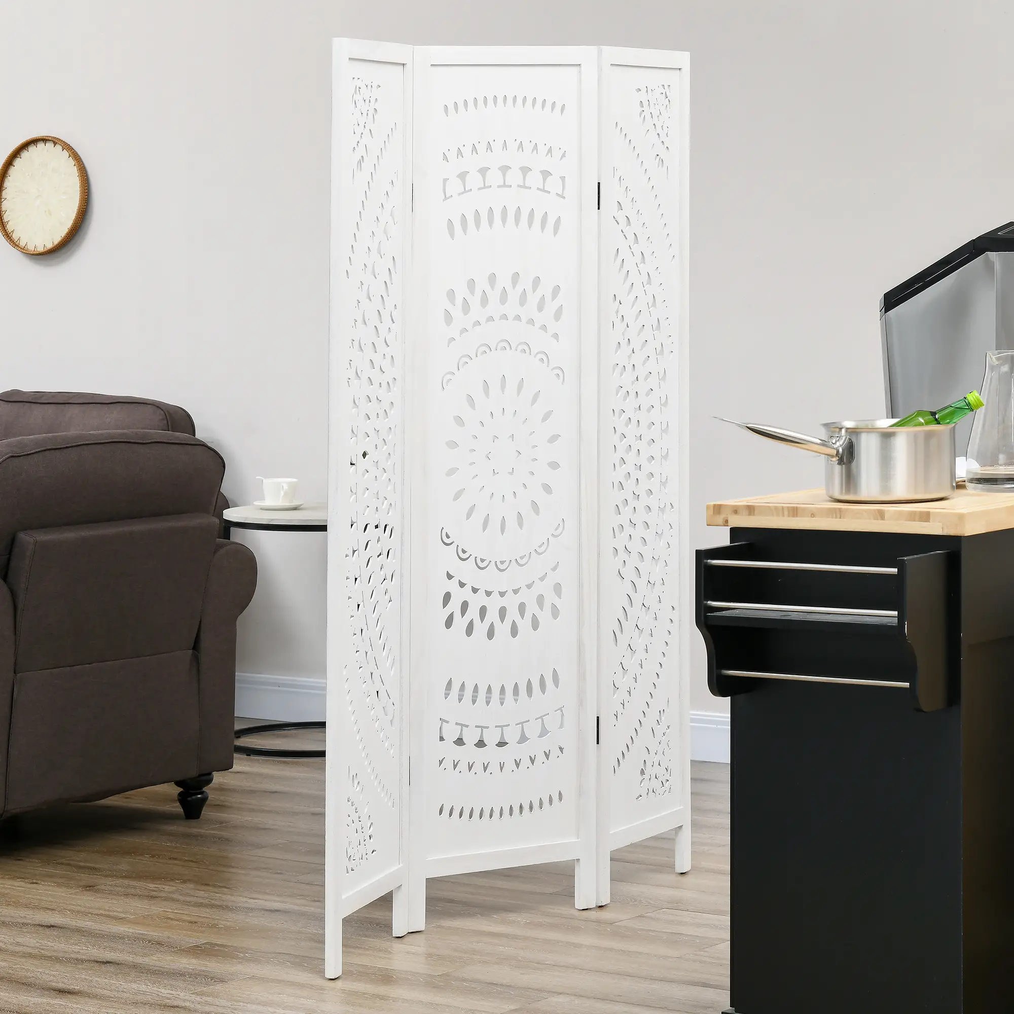 3 Panel Room Divider, 5.6 Ft Tall, Portable Folding Privacy Screen, White - Image 7