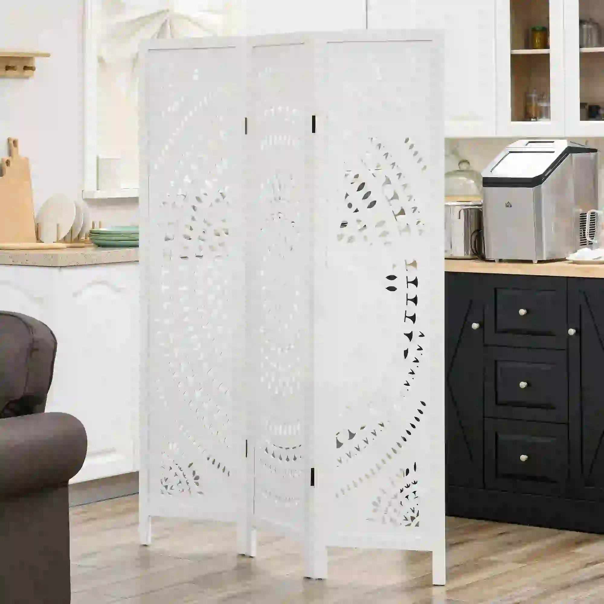 3 Panel Room Divider, 5.6 Ft Tall, Portable Folding Privacy Screen, White - Image 8