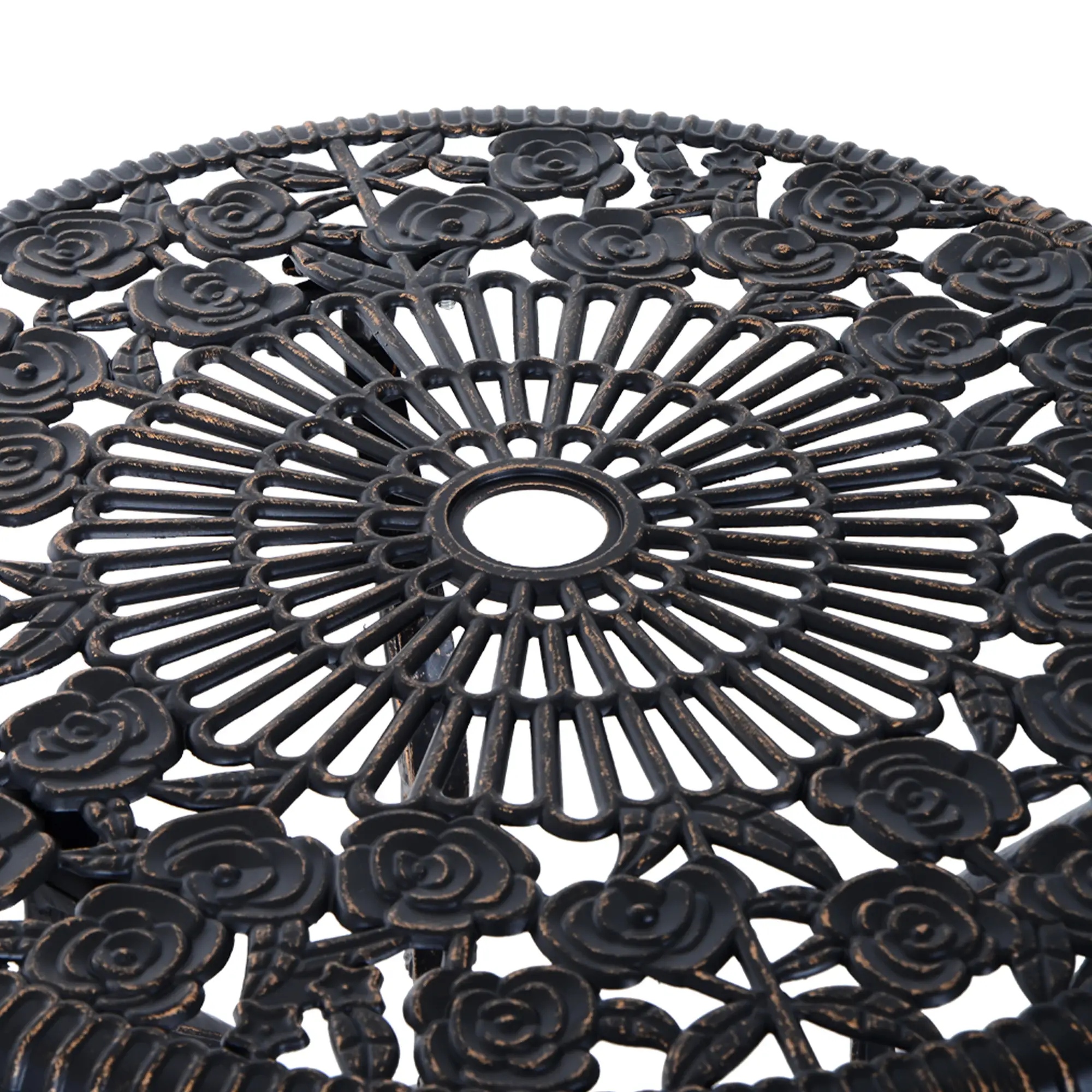 3 Pc Aluminum Bistro Set, Outdoor Patio Table and Chairs, Floral, Bronze - Image 10