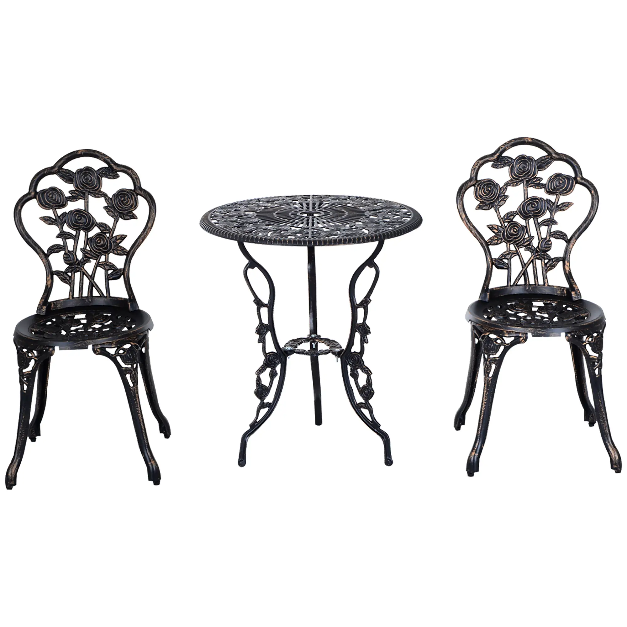 3 Pc Aluminum Bistro Set, Outdoor Patio Table and Chairs, Floral, Bronze - Image 11