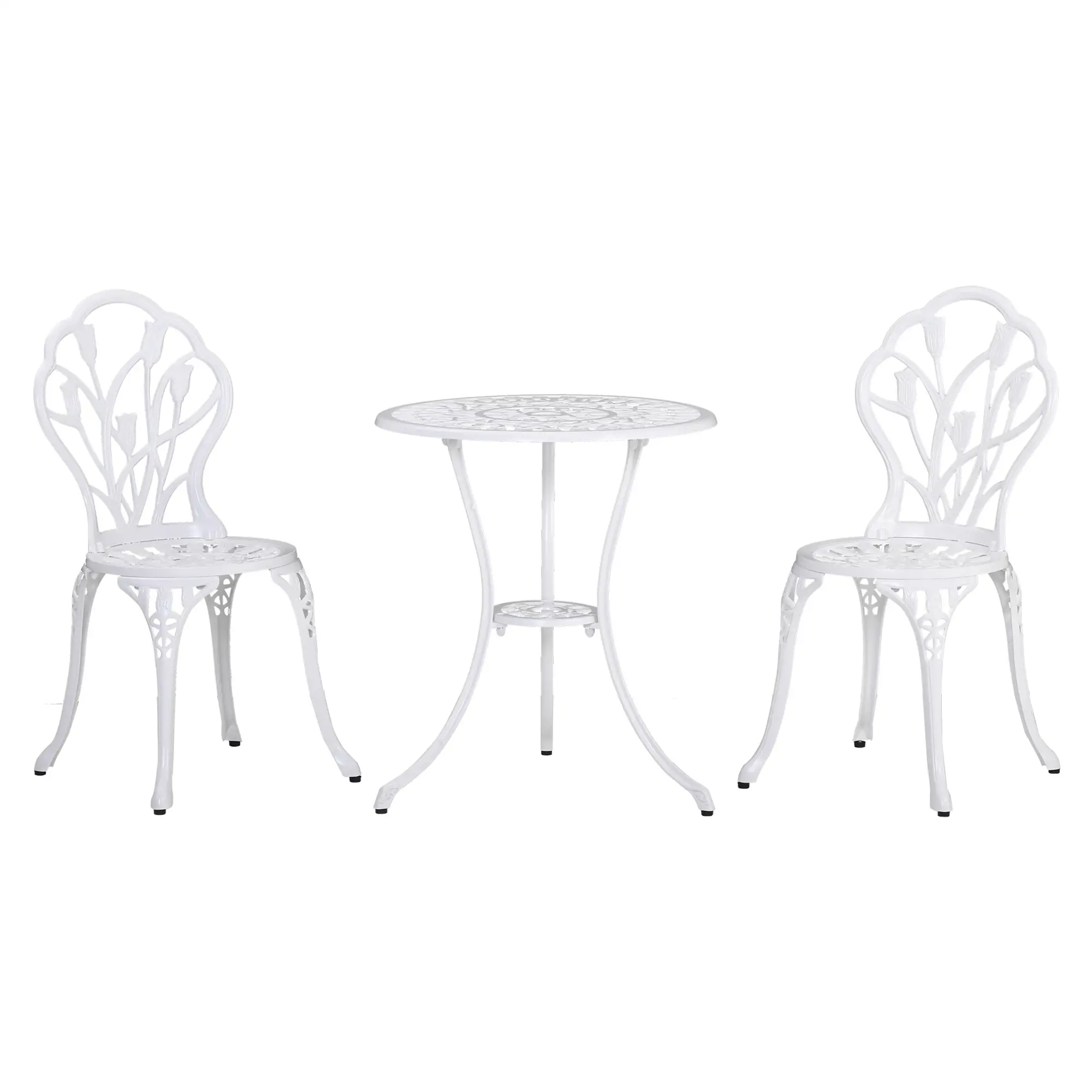 3 Pc Patio Bistro Set, Outdoor Cast Aluminum Table and Chairs, White