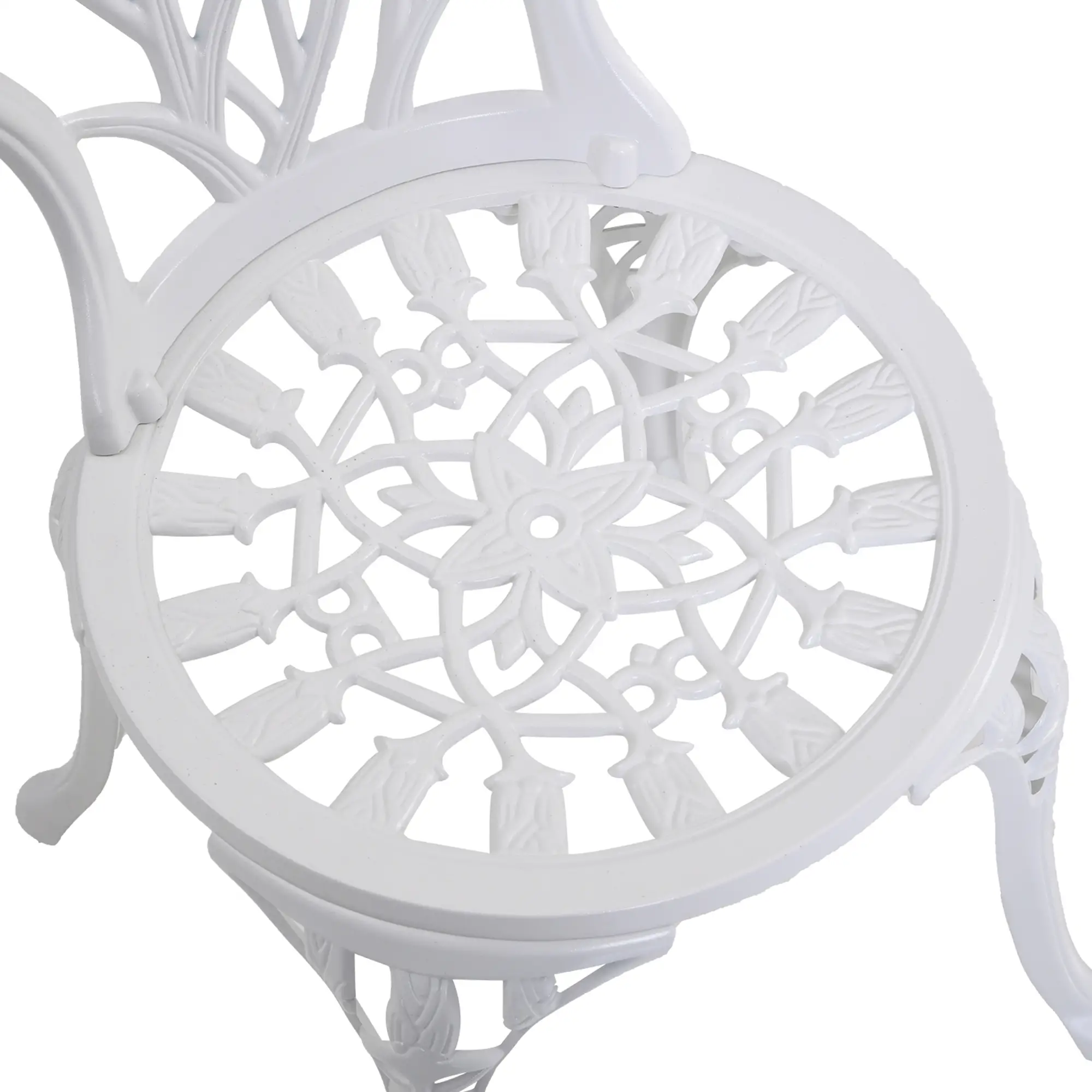 3 Pc Patio Bistro Set, Outdoor Cast Aluminum Table and Chairs, White - Image 10
