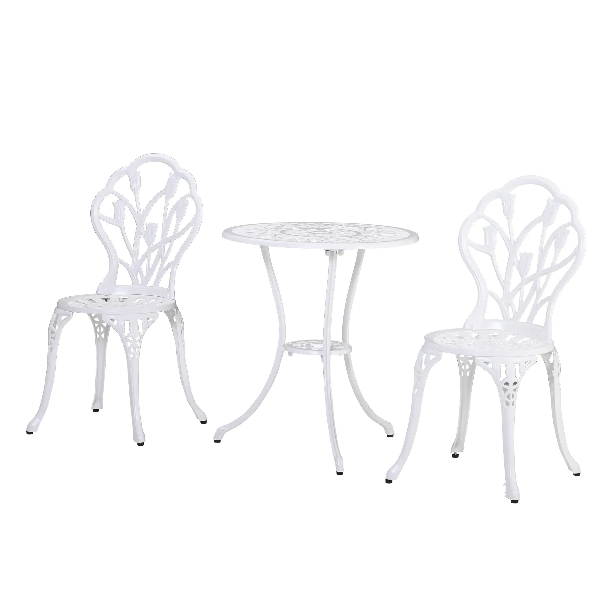 3 Pc Patio Bistro Set, Outdoor Cast Aluminum Table and Chairs, White - Image 11