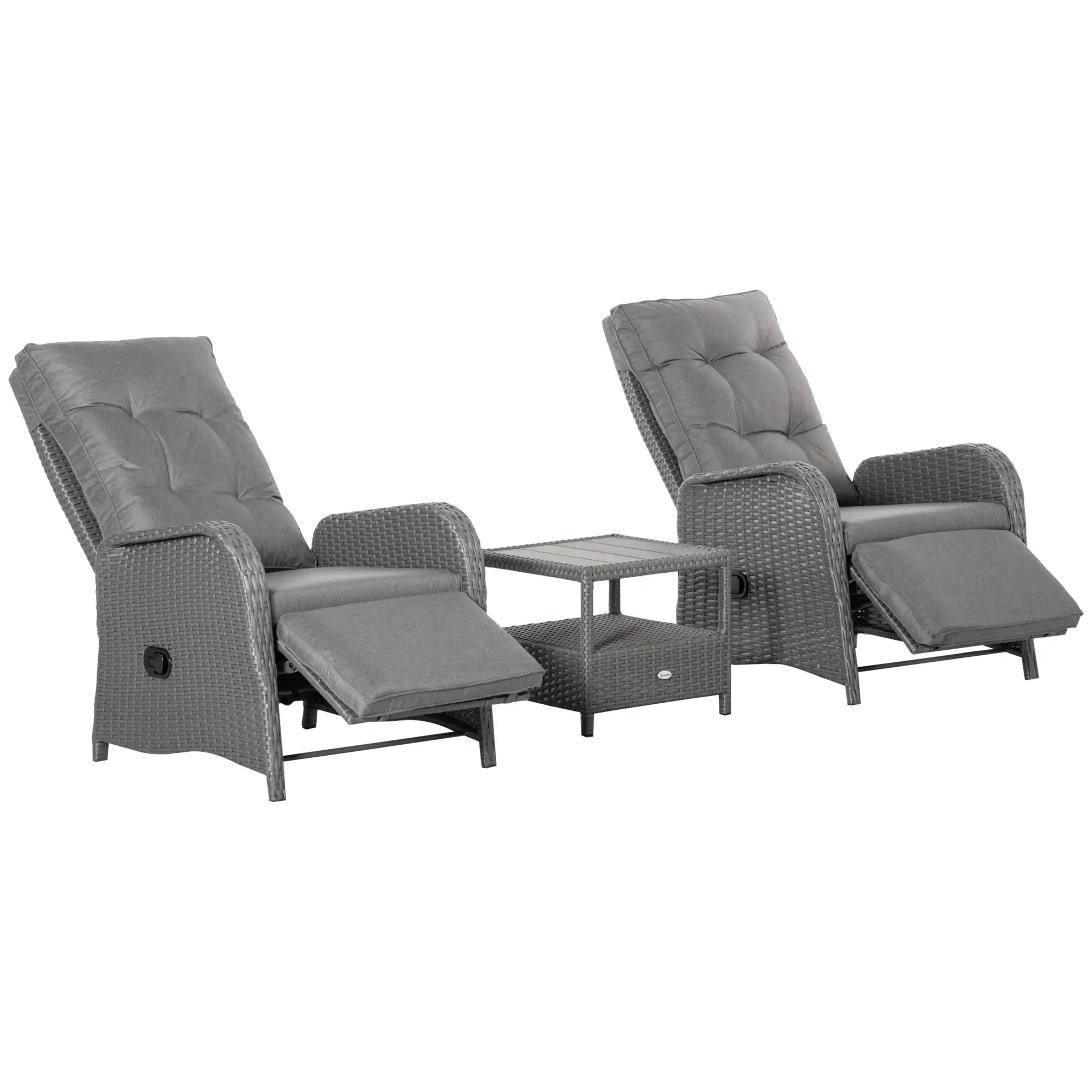 3 Pc Patio Wicker Bistro Set, PE Rattan Table, Adjustable Chairs, Grey