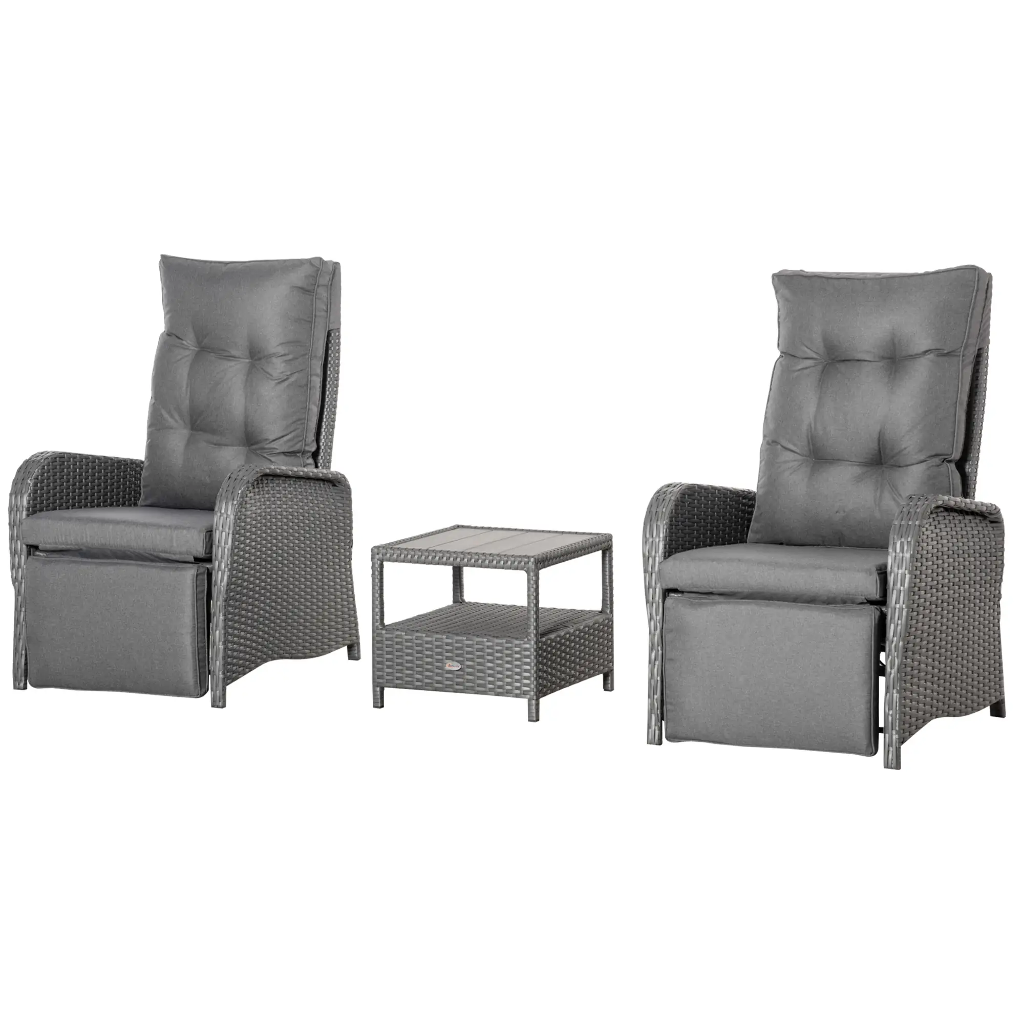 3 Pc Patio Wicker Bistro Set, PE Rattan Table, Adjustable Chairs, Grey - Image 11