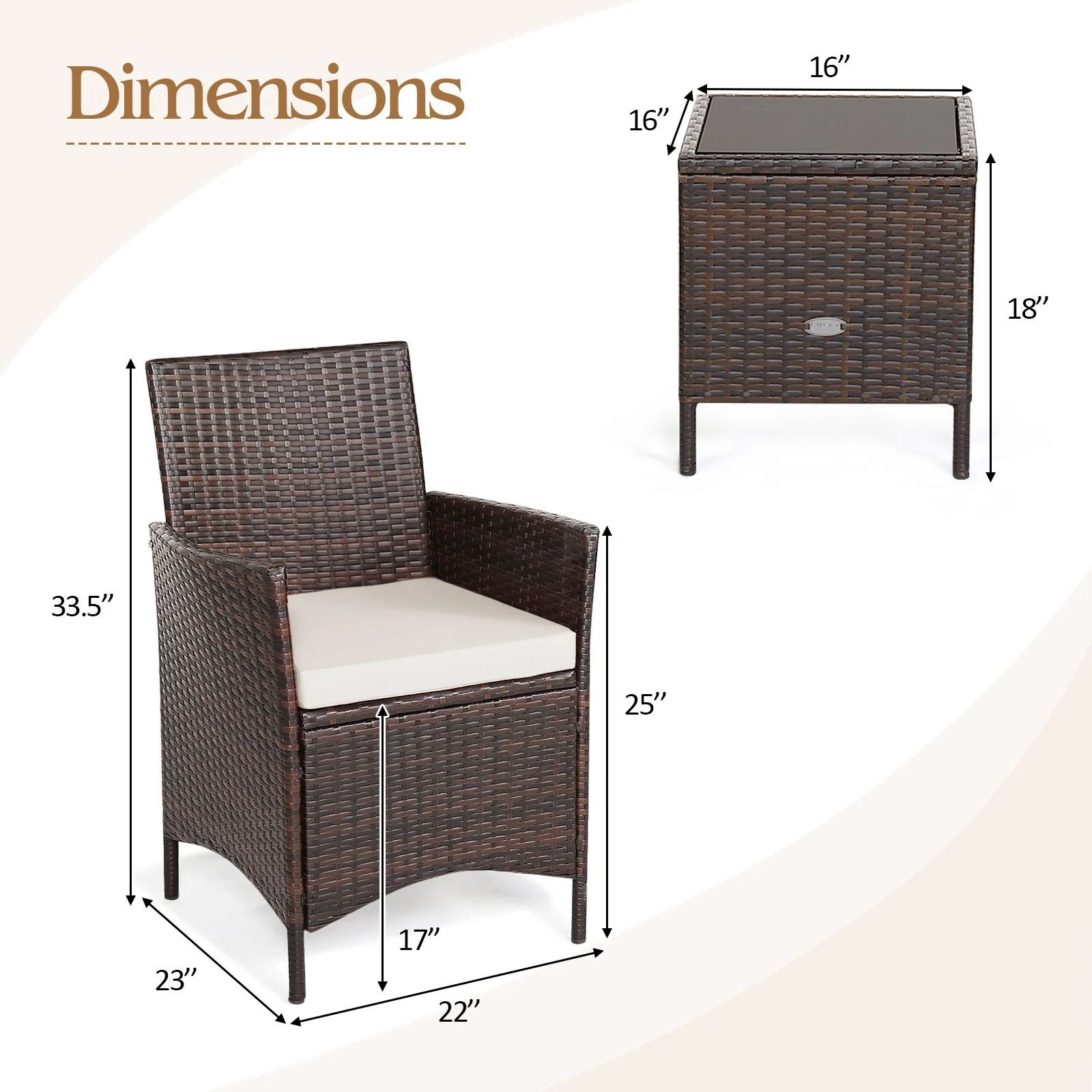 3 Pc Rattan Patio Furniture Set, Cushioned Sofa, Glass Tabletop, White - Image 5