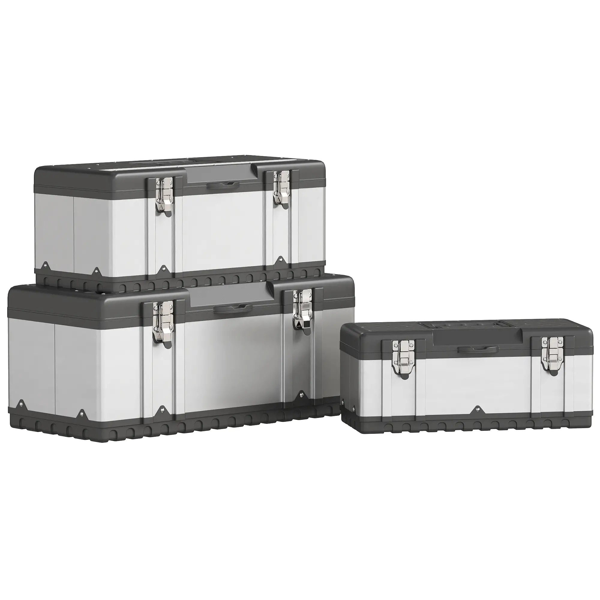 3 Pc Stainless Steel Tool Box Set, With Tray, Handles, Latches - Image 11