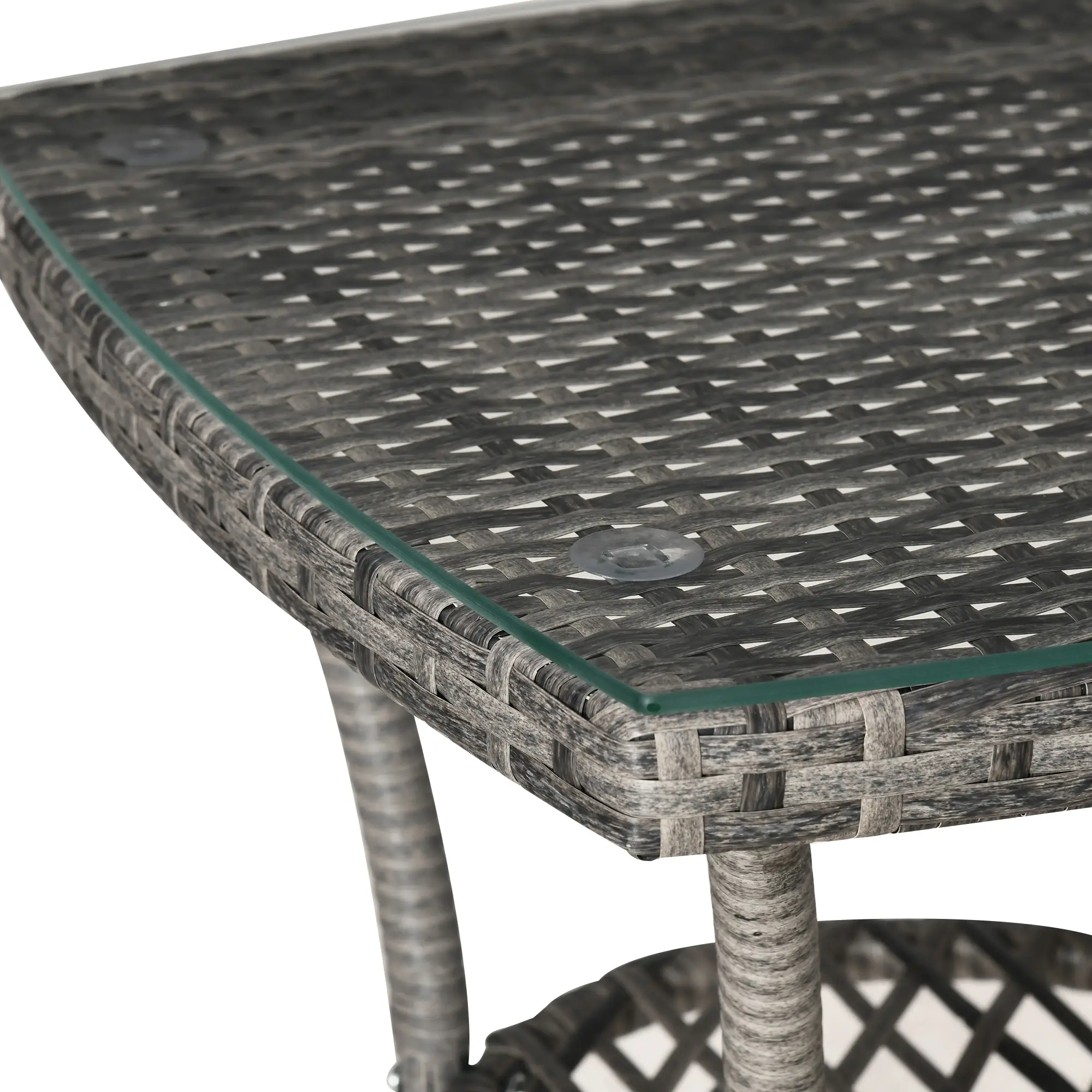 3 Pc Wicker Patio Set, Rattan Bistro with Glass Table, Mixed Grey, Grey - Image 9