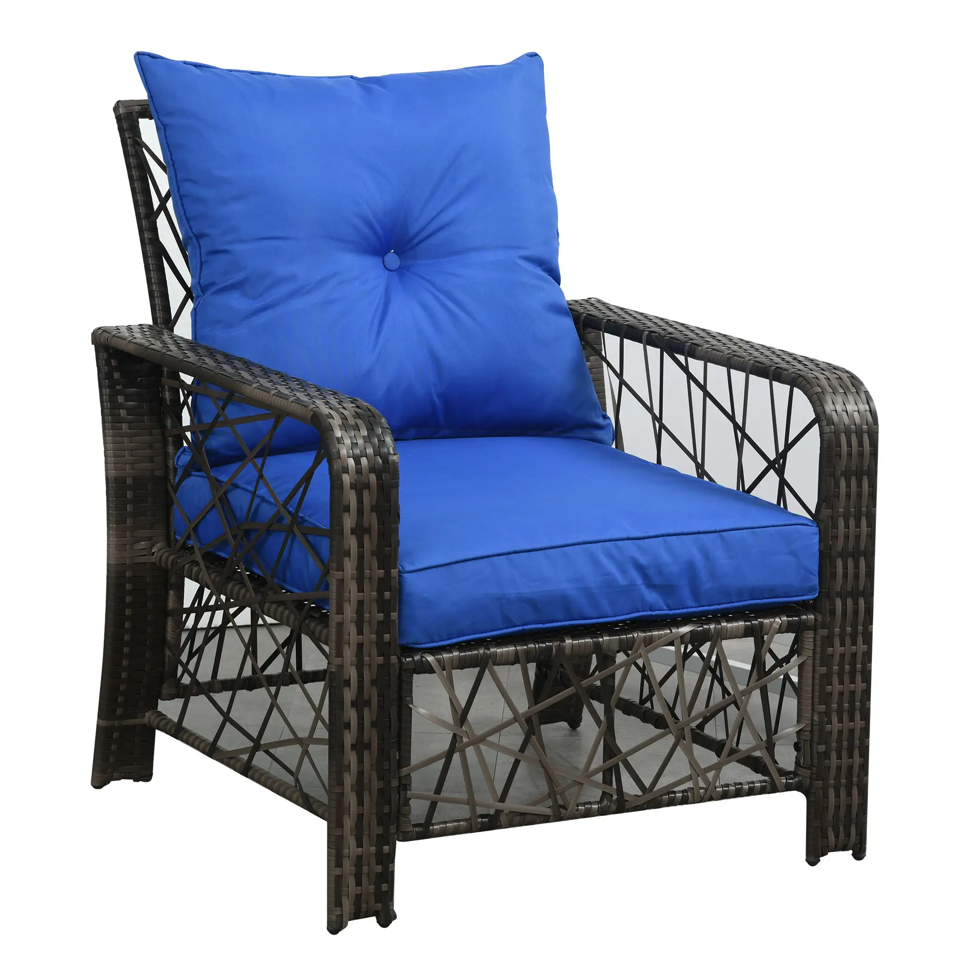 3 Pc Wicker Patio Set, Rattan Bistro with Storage Table, Thick Cushions, Blue - Image 10