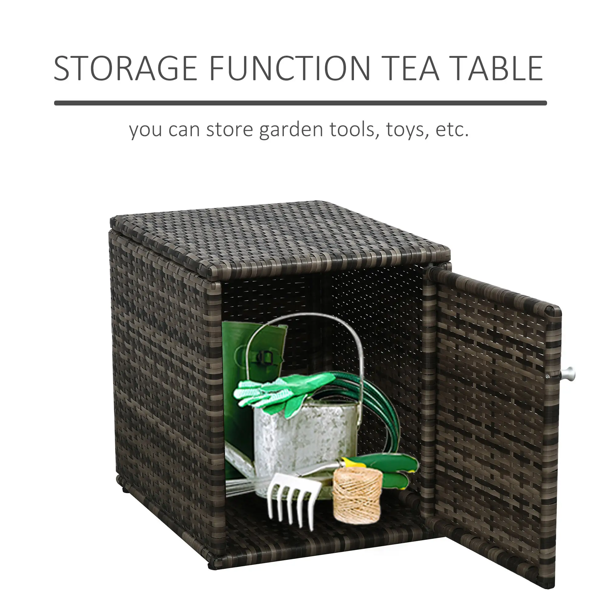 3 Pc Wicker Patio Set, Rattan Bistro with Storage Table, Thick Cushions, Blue - Image 5