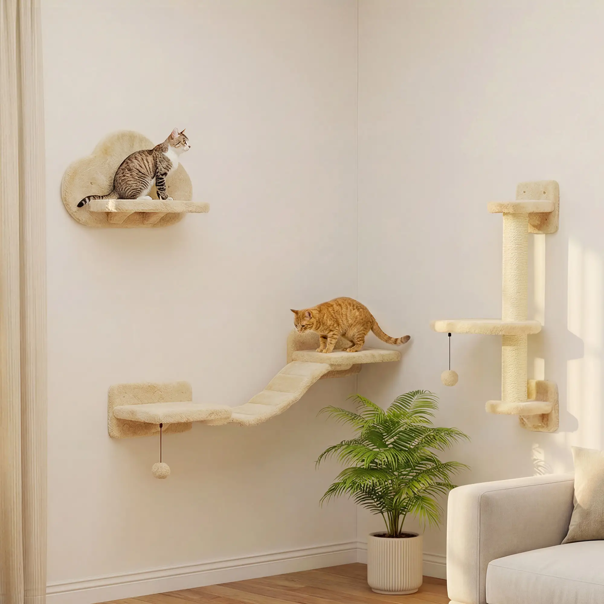 3 Pcs Cat Wall Climber, Scratching Post, Ladder, Perches, Beige - Image 11