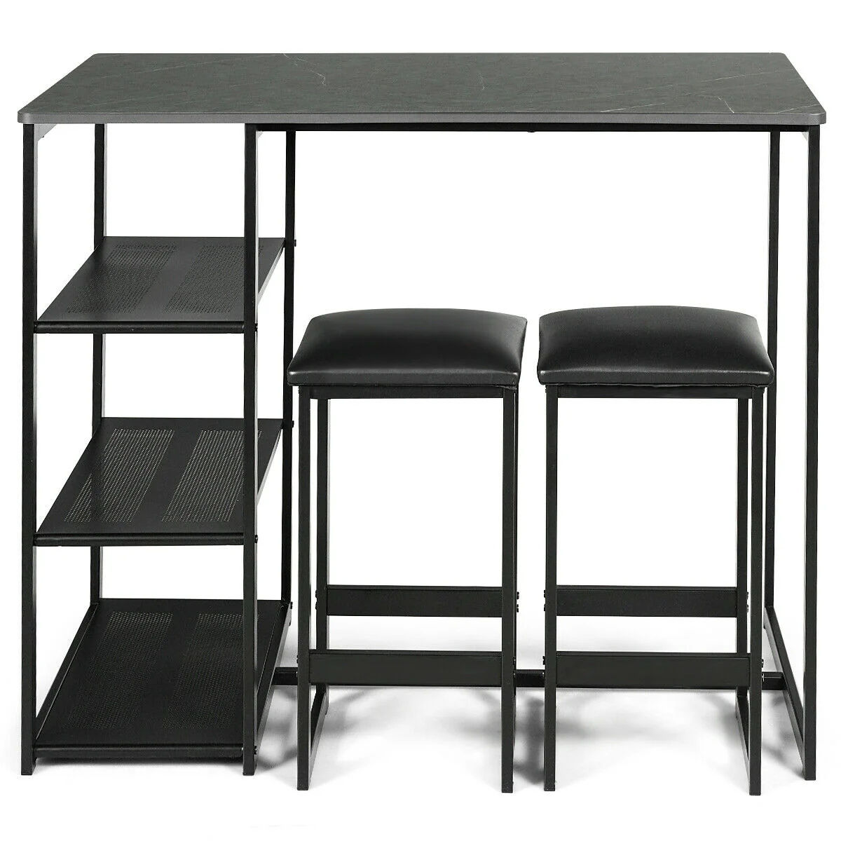 3 Pcs Dining Set, Faux Marble Table, 2 Stools, Black - Image 9