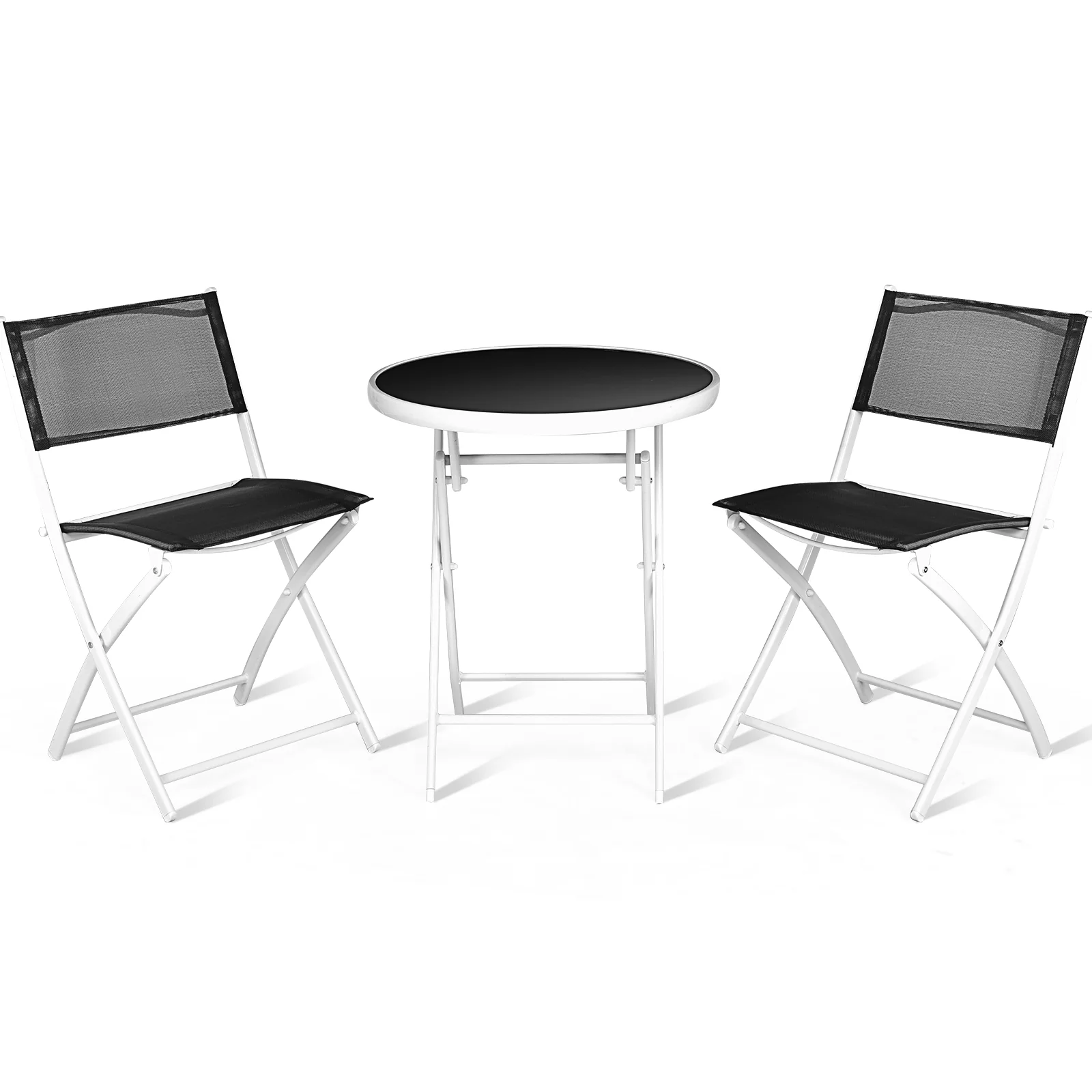 3 PCS Folding Bistro Table Chairs Set Garden Backyard Patio Furniture Black New, Black - Image 4
