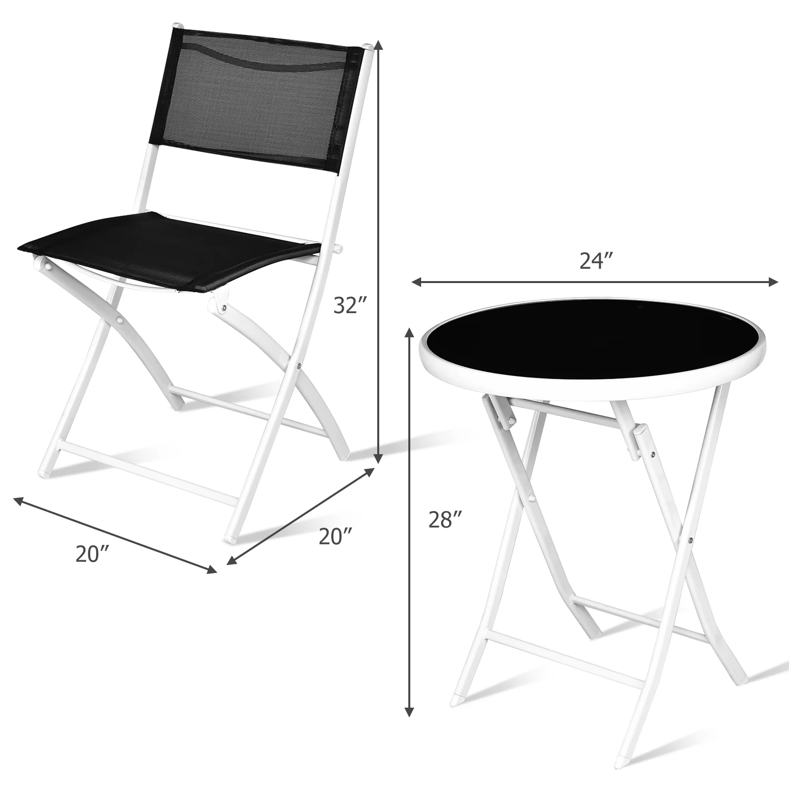 3 PCS Folding Bistro Table Chairs Set Garden Backyard Patio Furniture Black New, Black - Image 5