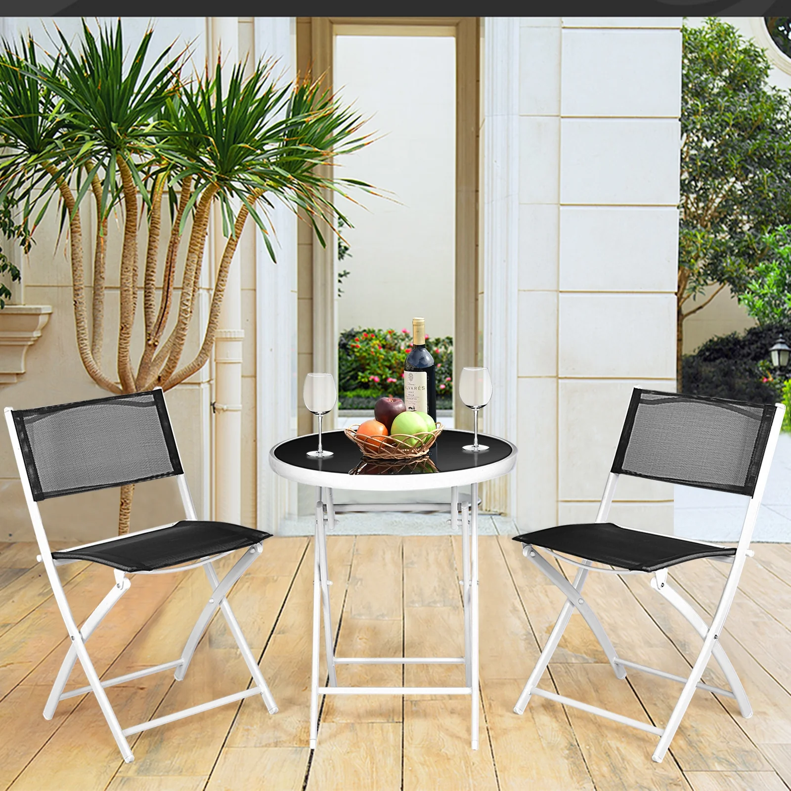 3 PCS Folding Bistro Table Chairs Set Garden Backyard Patio Furniture Black New, Black - Image 8