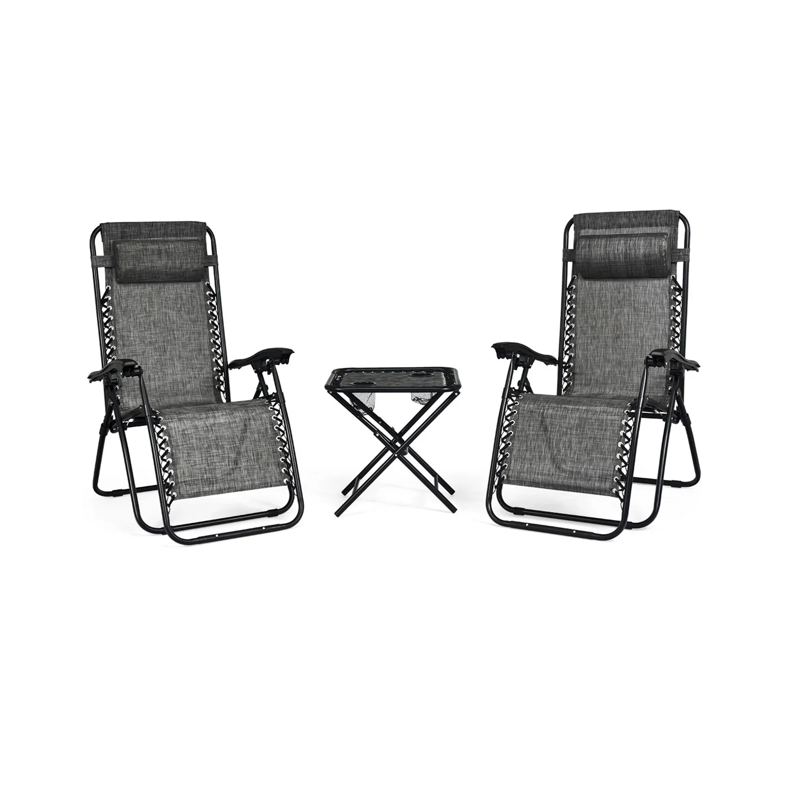 3 Pcs Folding Portable Zero Gravity Reclining Lounge Chairs Table, Gray