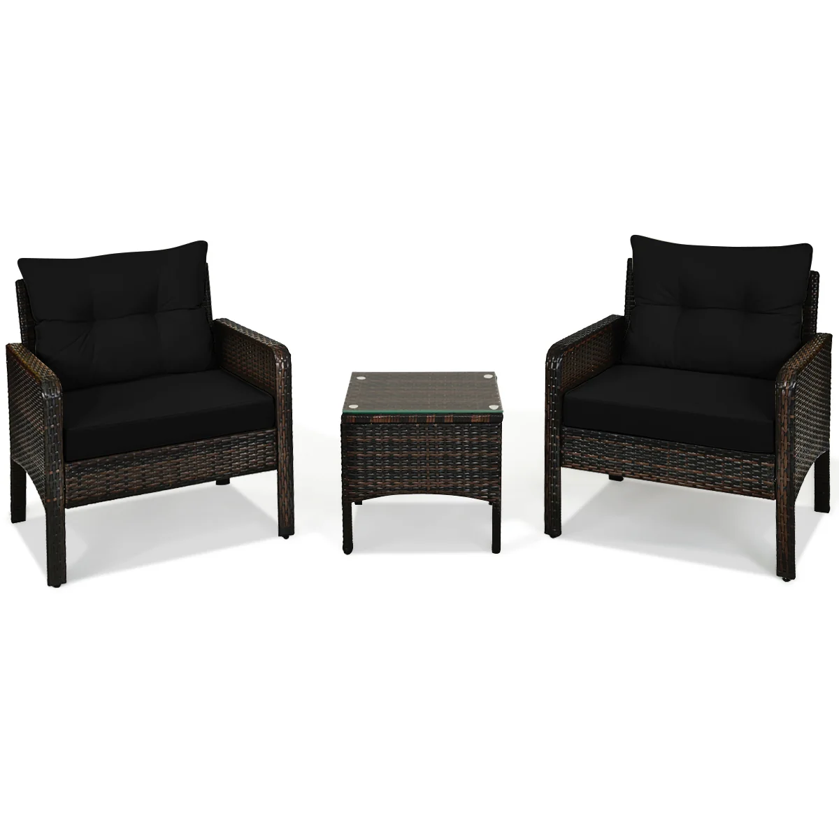 3 Pcs Outdoor Patio Rattan Conversation Set, Black - Image 9