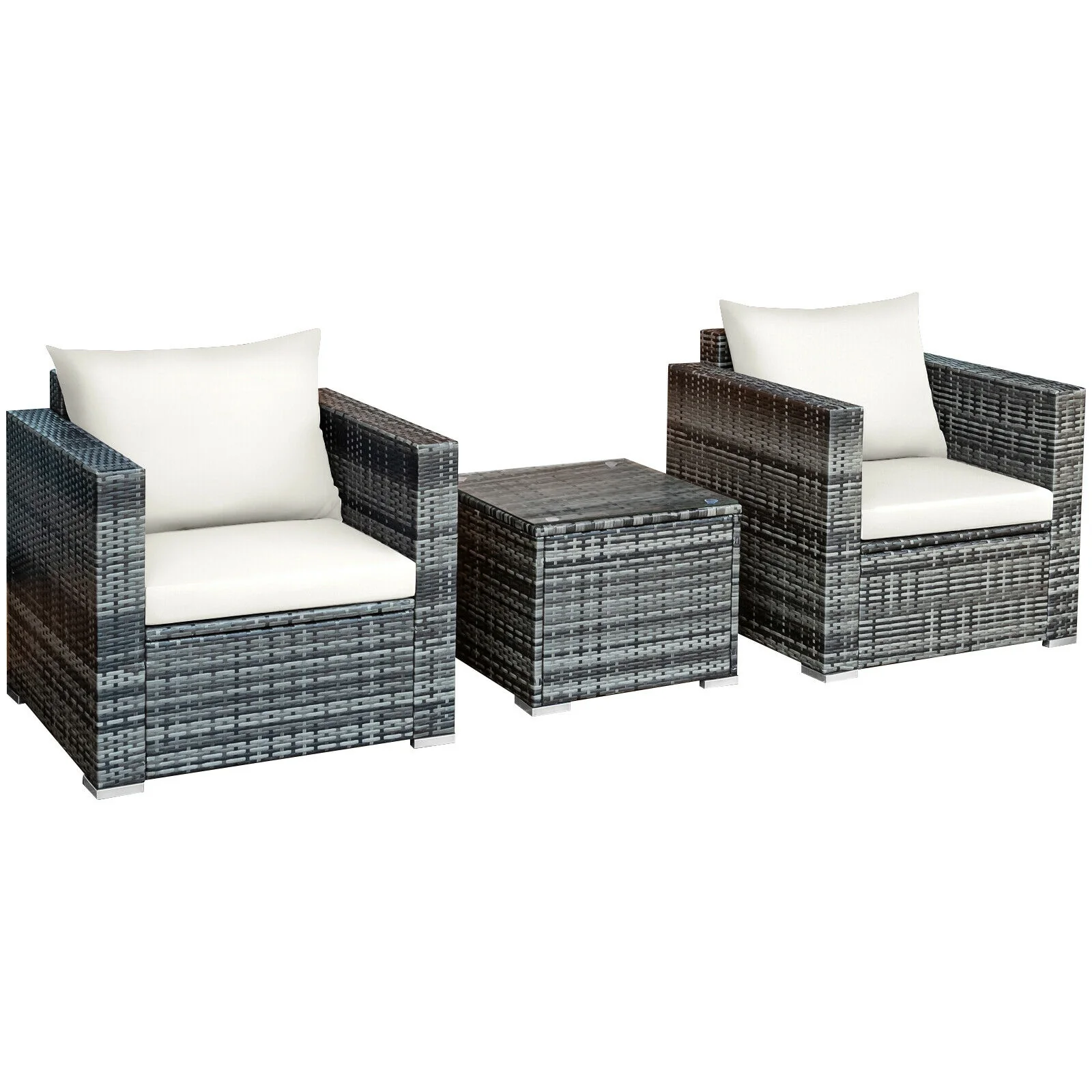 3 Pcs Patio Rattan Bistro Sofa Set, White - Image 4