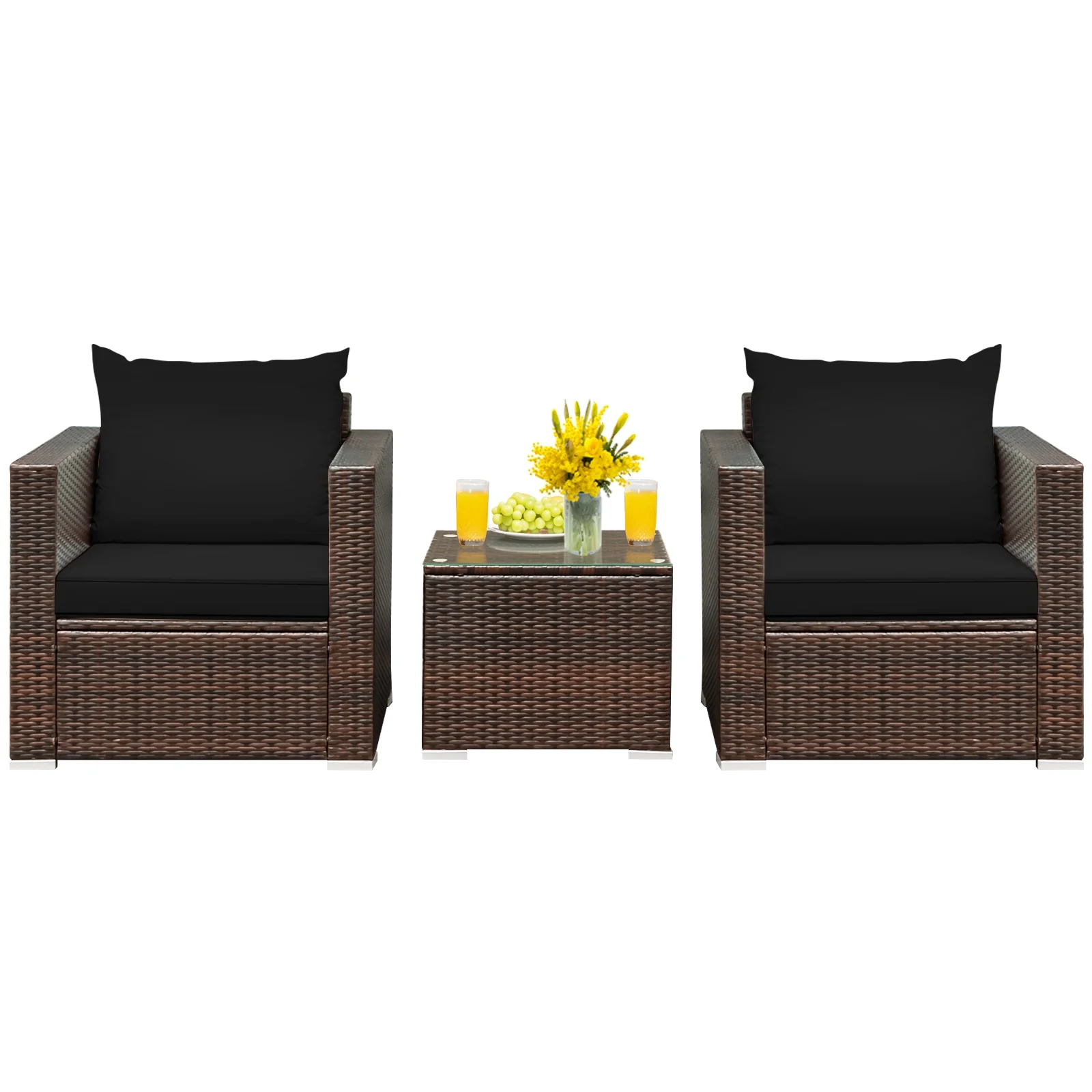 3 Pcs Patio Rattan Furniture Set, Black - Image 10