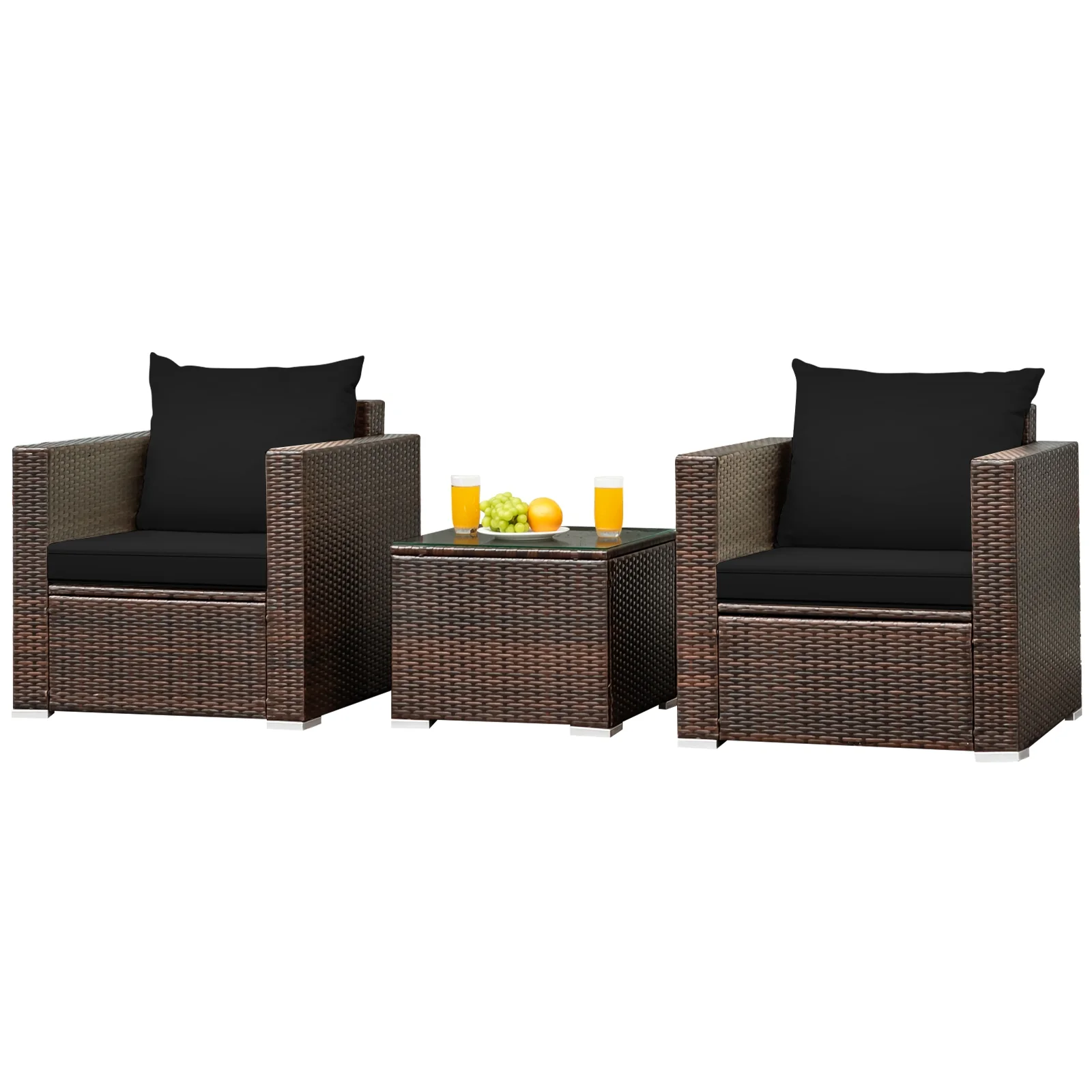 3 Pcs Patio Rattan Furniture Set, Black - Image 4