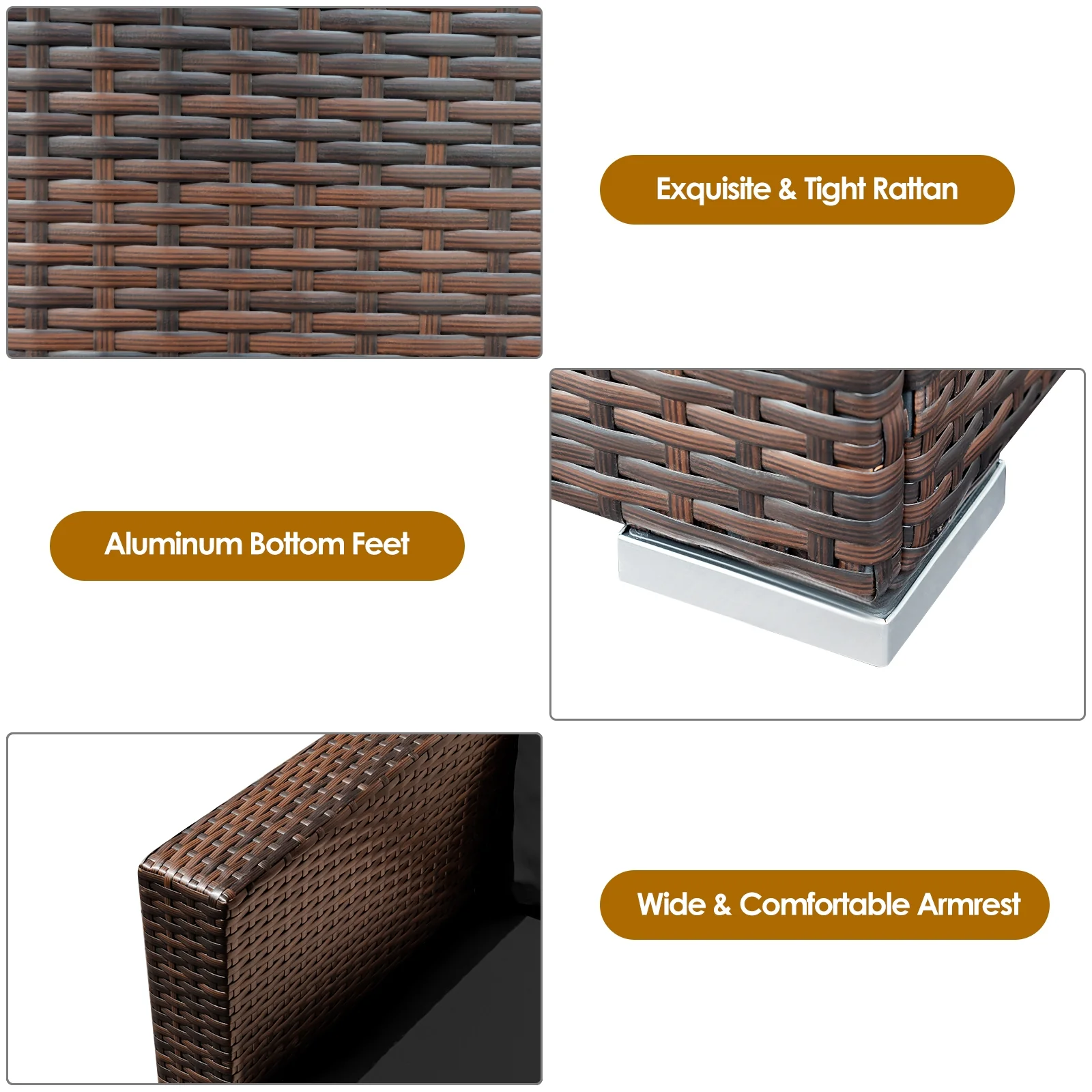 3 Pcs Patio Rattan Furniture Set, Black - Image 6