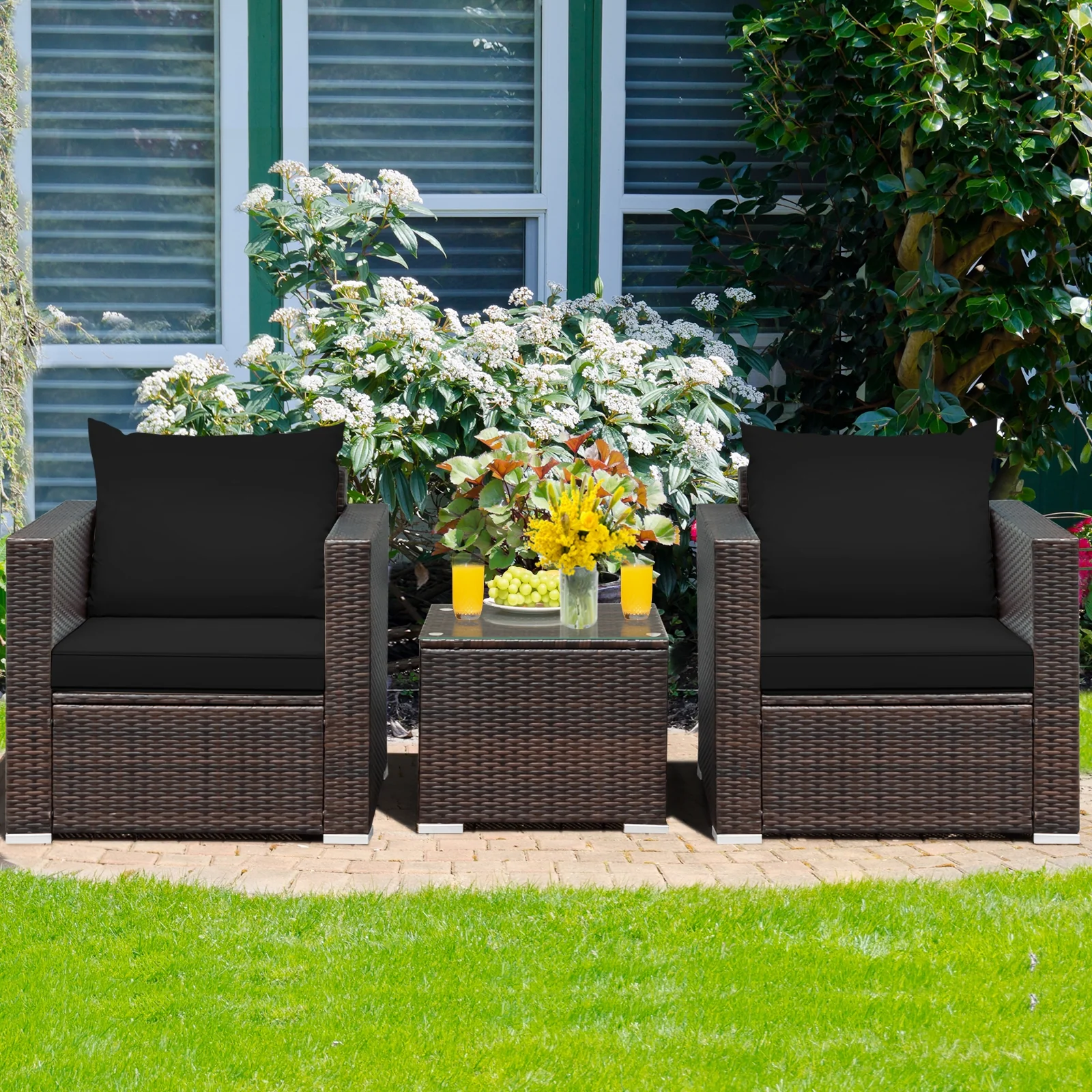 3 Pcs Patio Rattan Furniture Set, Black - Image 8