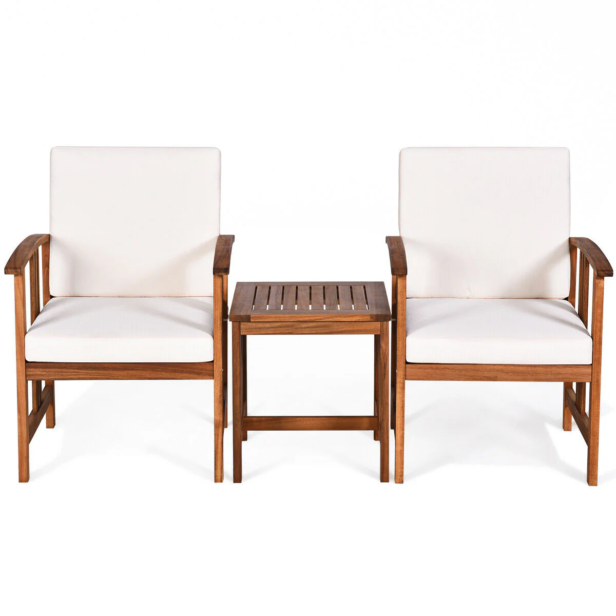 3 Pcs Solid Wood Outdoor Patio Sofa Set, White - Image 4