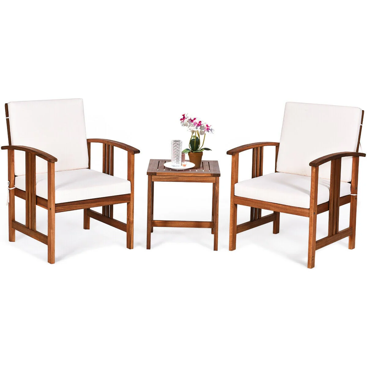 3 Pcs Solid Wood Outdoor Patio Sofa Set, White - Image 5