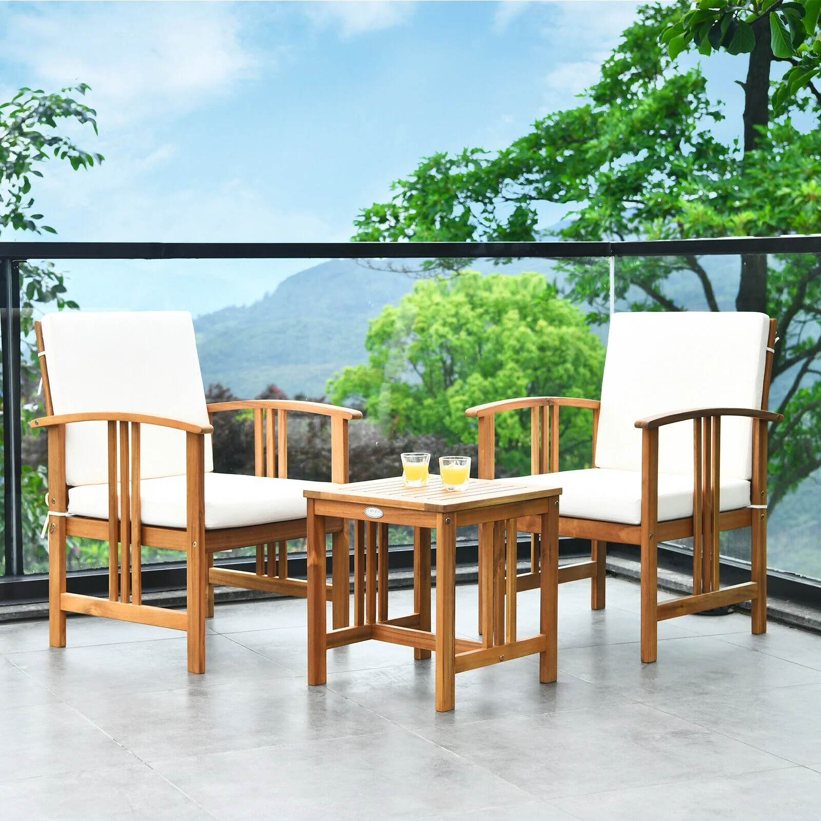 3 Pcs Solid Wood Outdoor Patio Sofa Set, White - Image 9