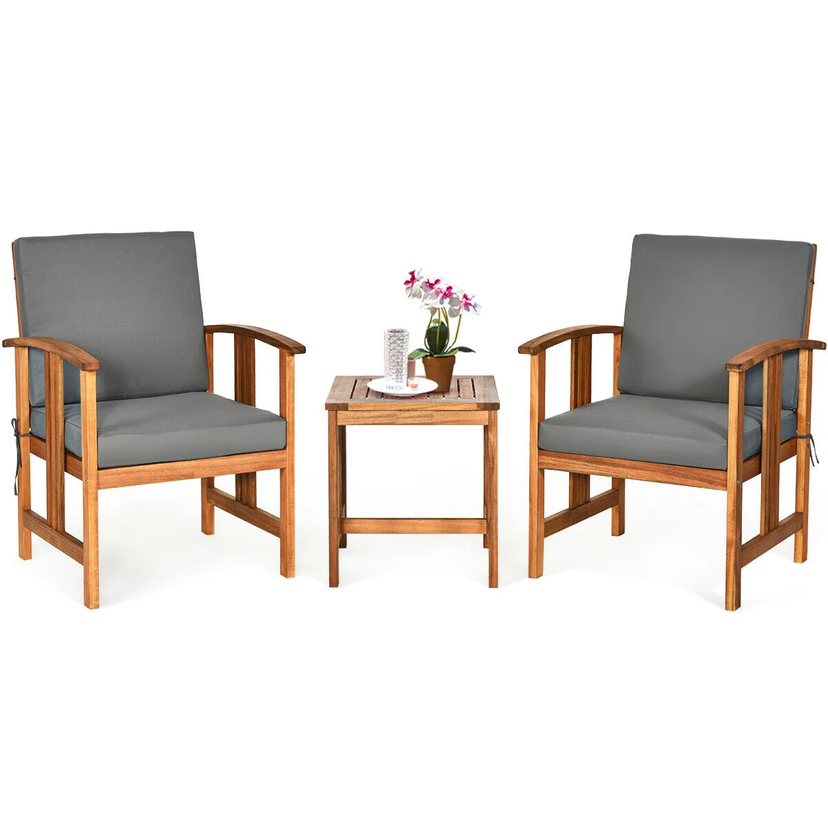 3 Pcs Solid Wood Patio Sofa Set, Gray - Image 4