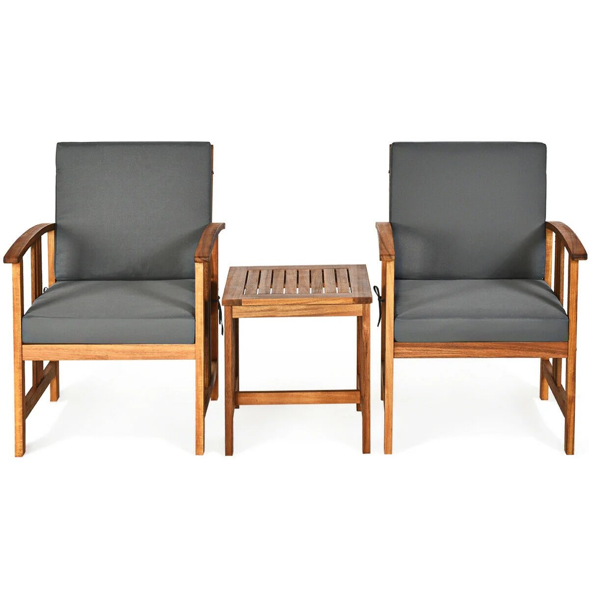 3 Pcs Solid Wood Patio Sofa Set, Gray - Image 5