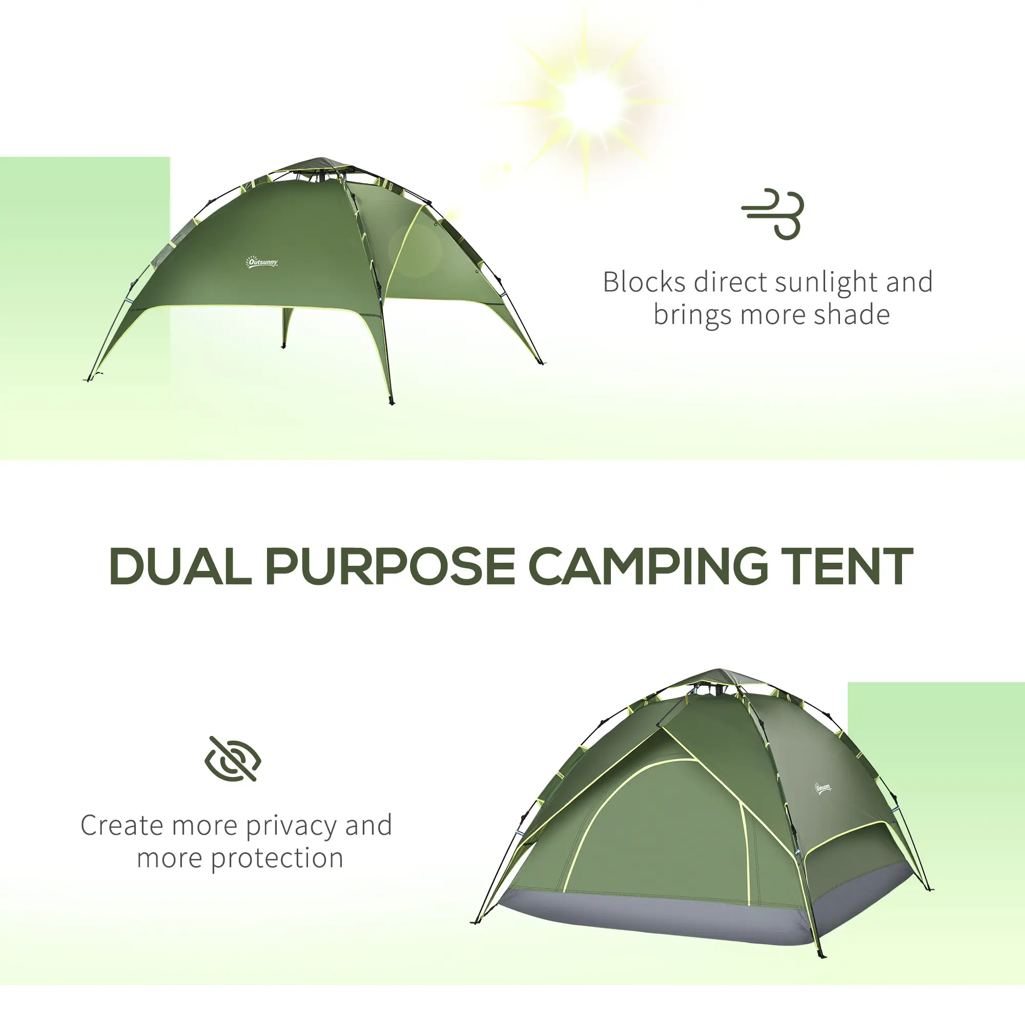 3 Person Camping Tent, 1000mm Waterproof, Dark Green - Image 5