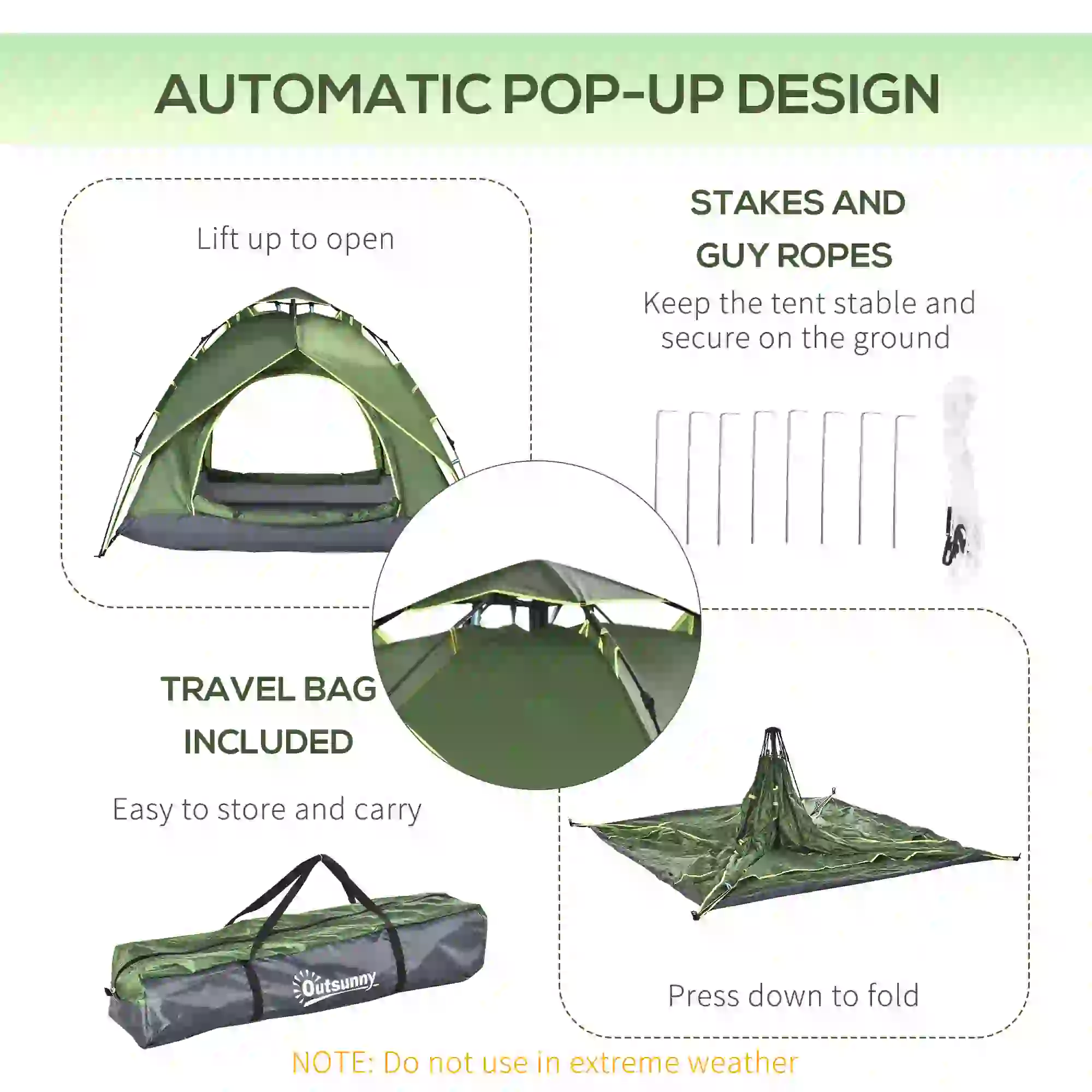 3 Person Camping Tent, 1000mm Waterproof, Dark Green - Image 6