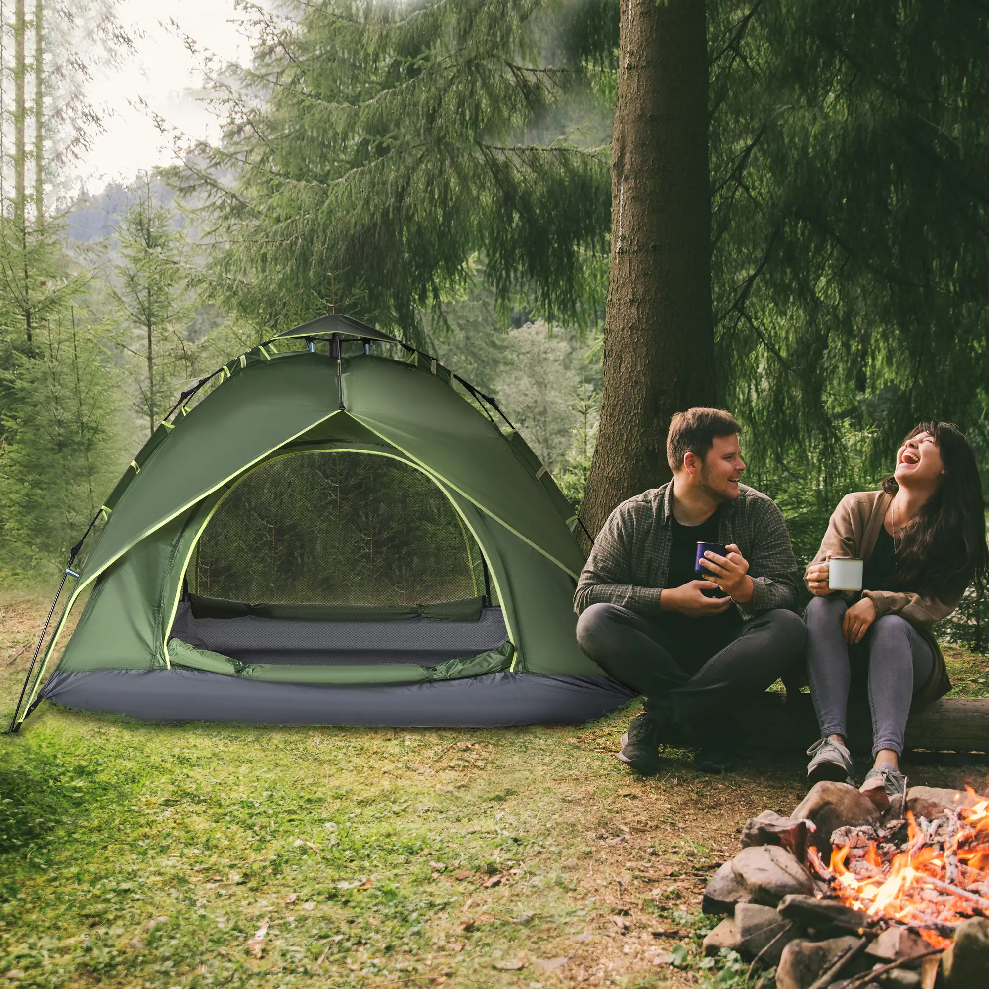 3 Person Camping Tent, 1000mm Waterproof, Dark Green - Image 8