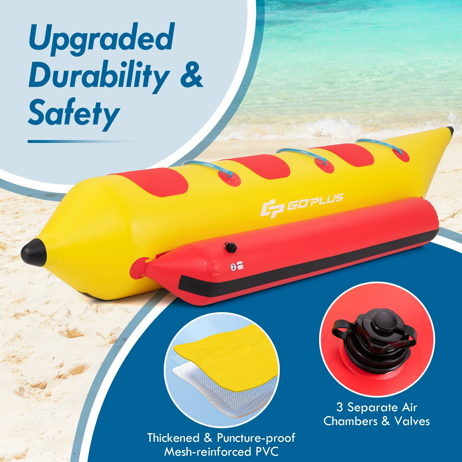 3-Person Inflatable Banana Boat, Electric Air Pump, Carrying Bag, Repair Kit, Yellow - Image 10