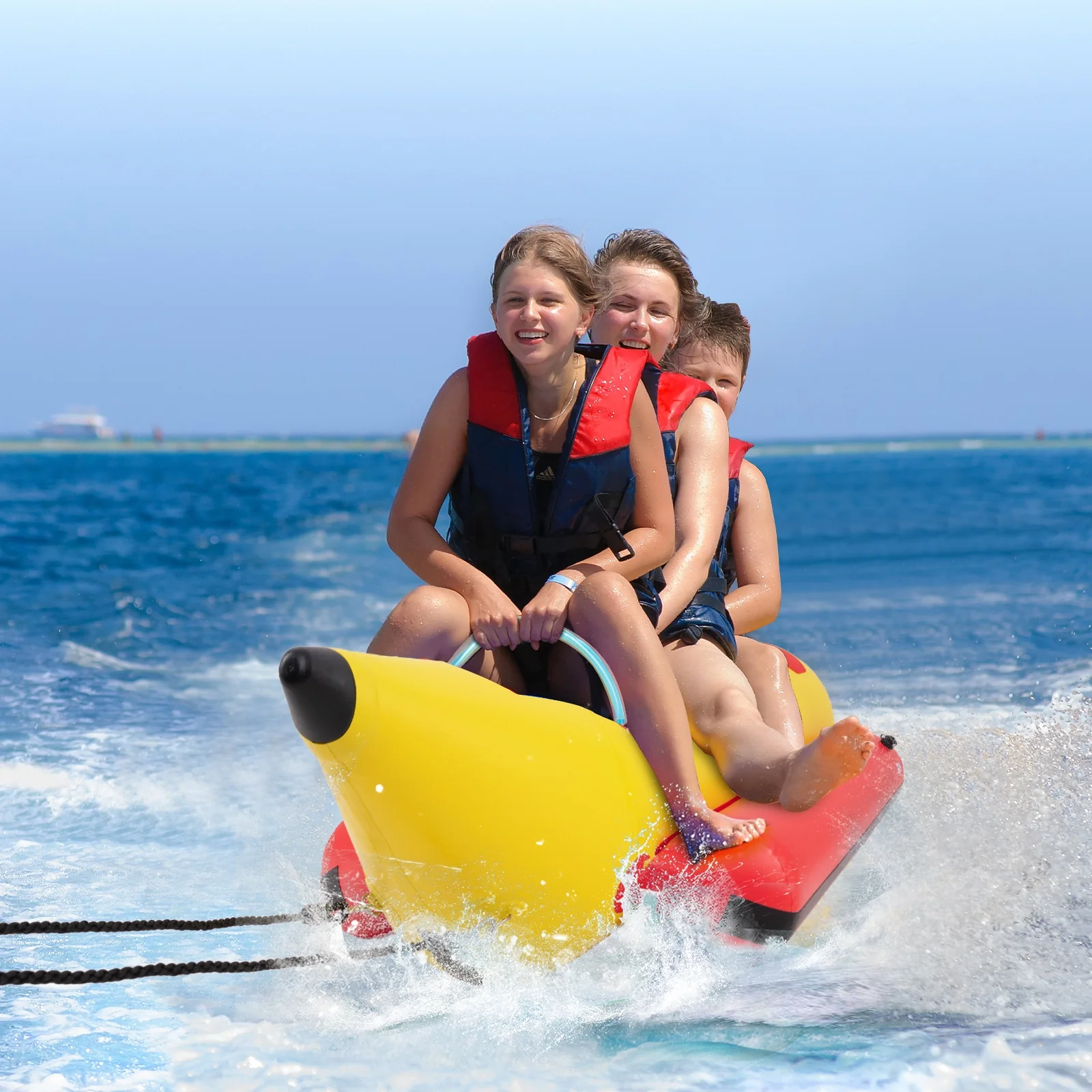 3-Person Inflatable Banana Boat, Electric Air Pump, Carrying Bag, Repair Kit, Yellow - Image 2
