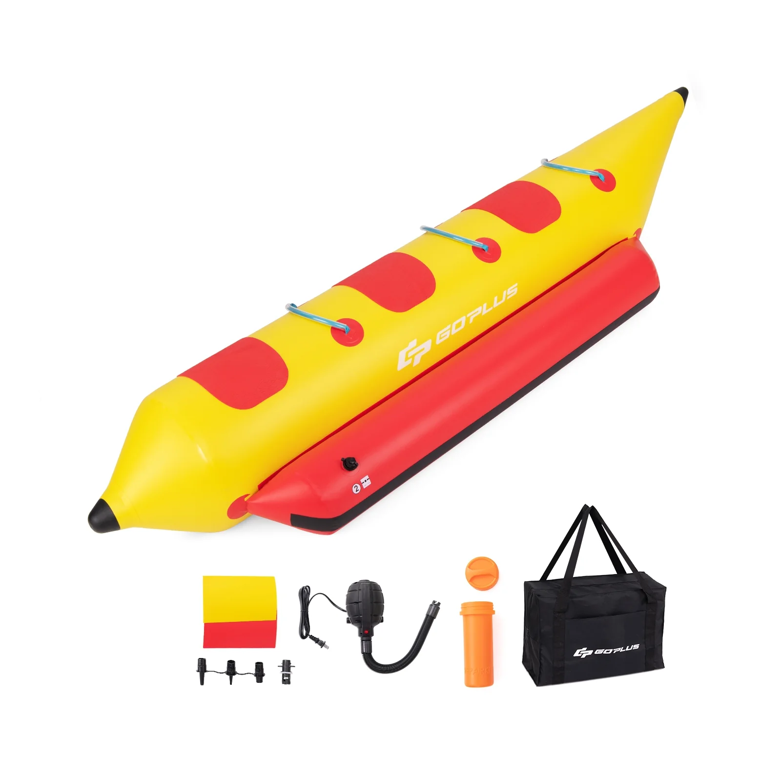 3-Person Inflatable Banana Boat, Electric Air Pump, Carrying Bag, Repair Kit, Yellow - Image 4