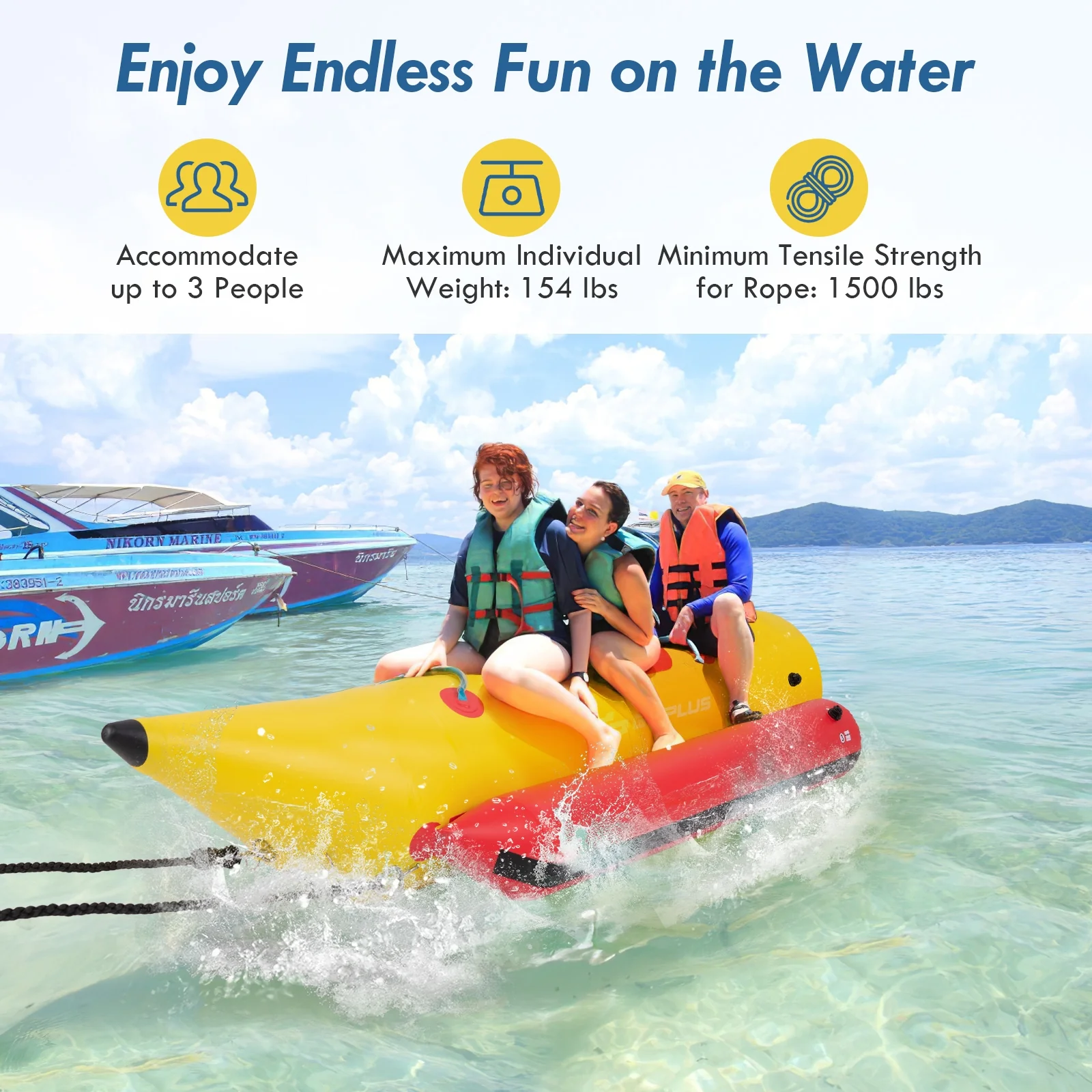 3-Person Inflatable Banana Boat, Electric Air Pump, Carrying Bag, Repair Kit, Yellow - Image 7