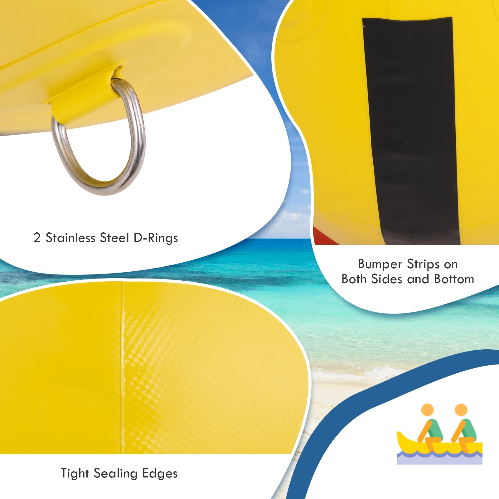 3-Person Inflatable Banana Boat, Electric Air Pump, Carrying Bag, Repair Kit, Yellow - Image 8