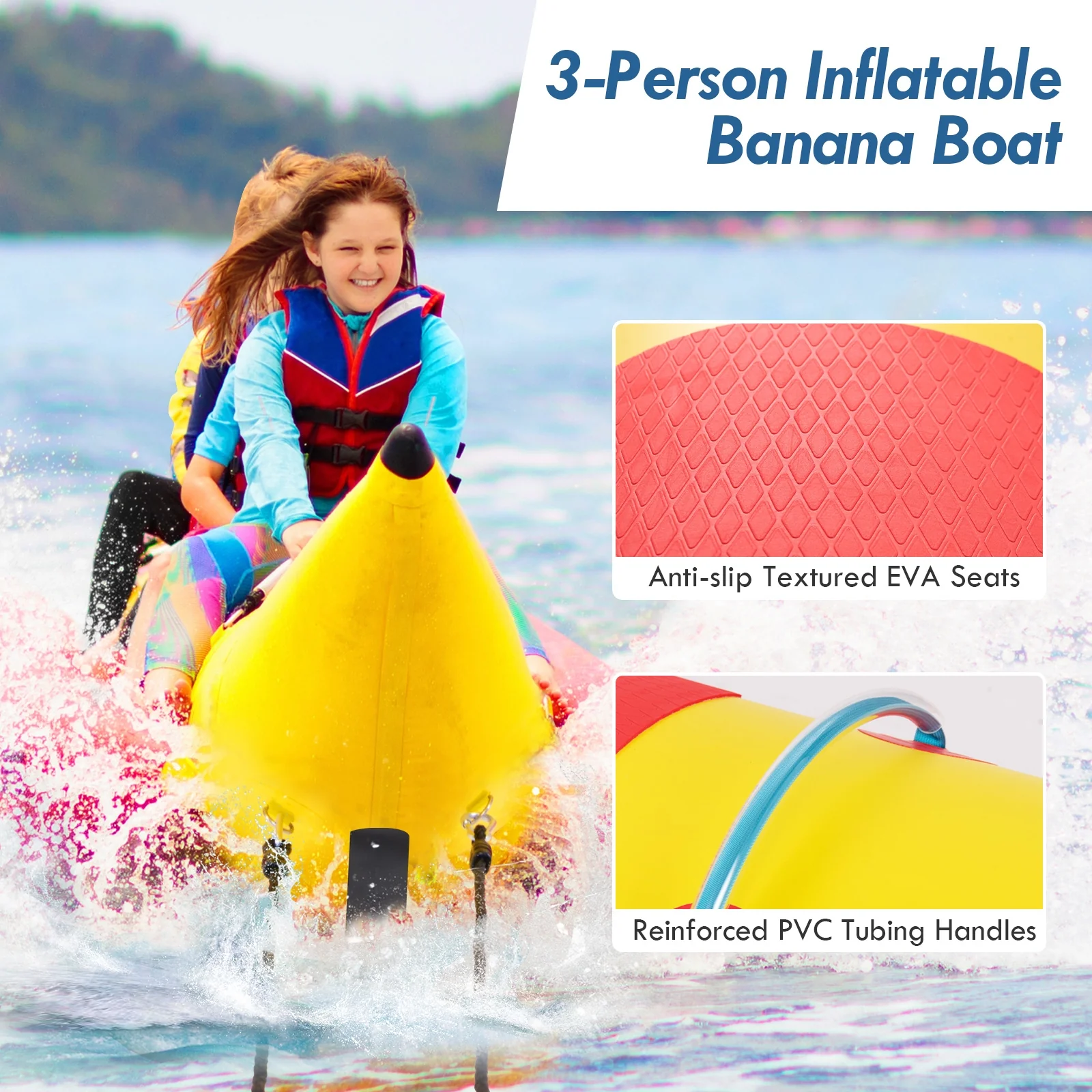 3-Person Inflatable Banana Boat, Electric Air Pump, Carrying Bag, Repair Kit, Yellow - Image 9